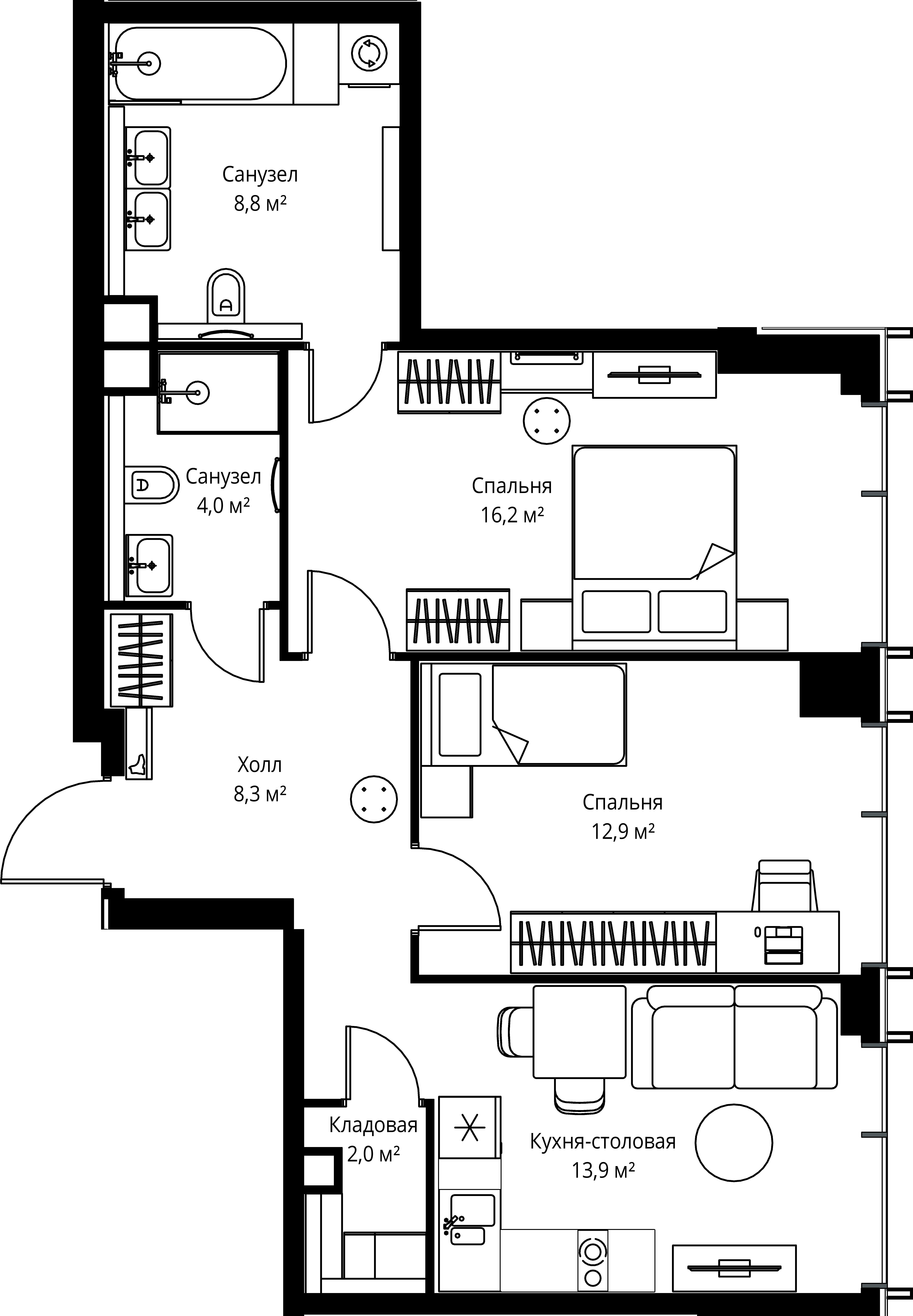 2-комнатная, 66,1 м² — 30 508 455 ₽
