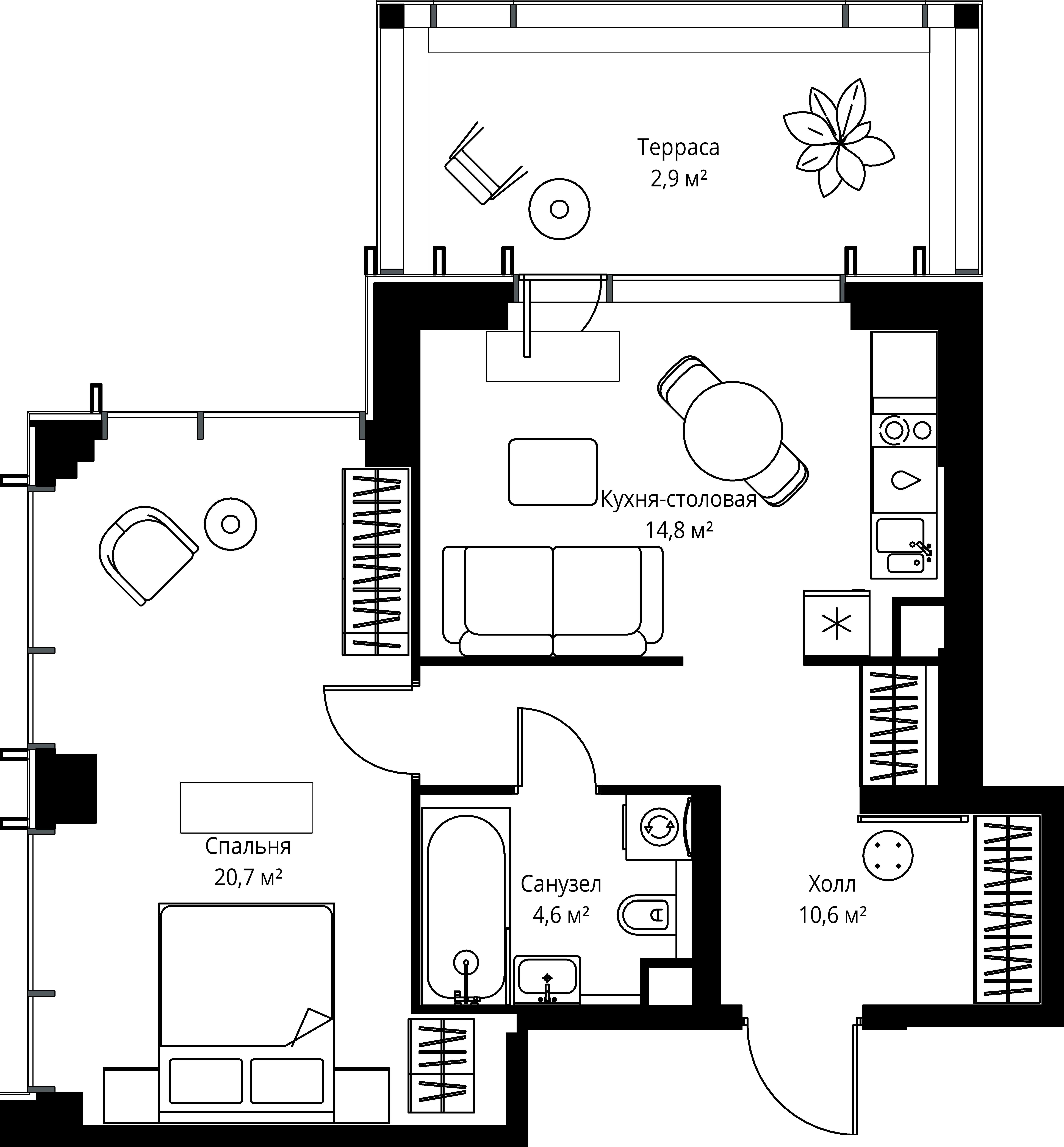 1-комнатная, 53,6 м² — 34 807 840 ₽