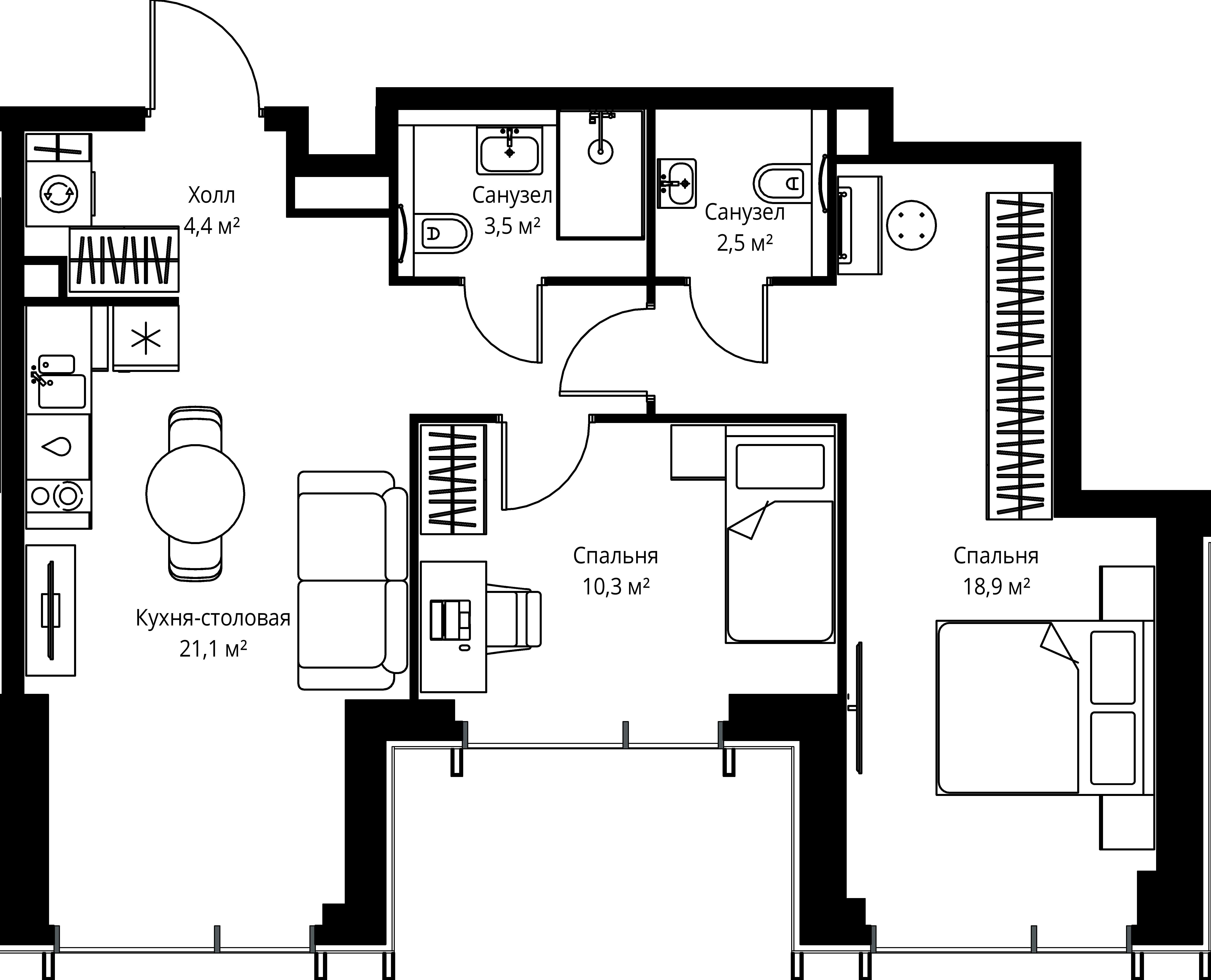 2-комнатная, 60,7 м² — 30 595 835 ₽