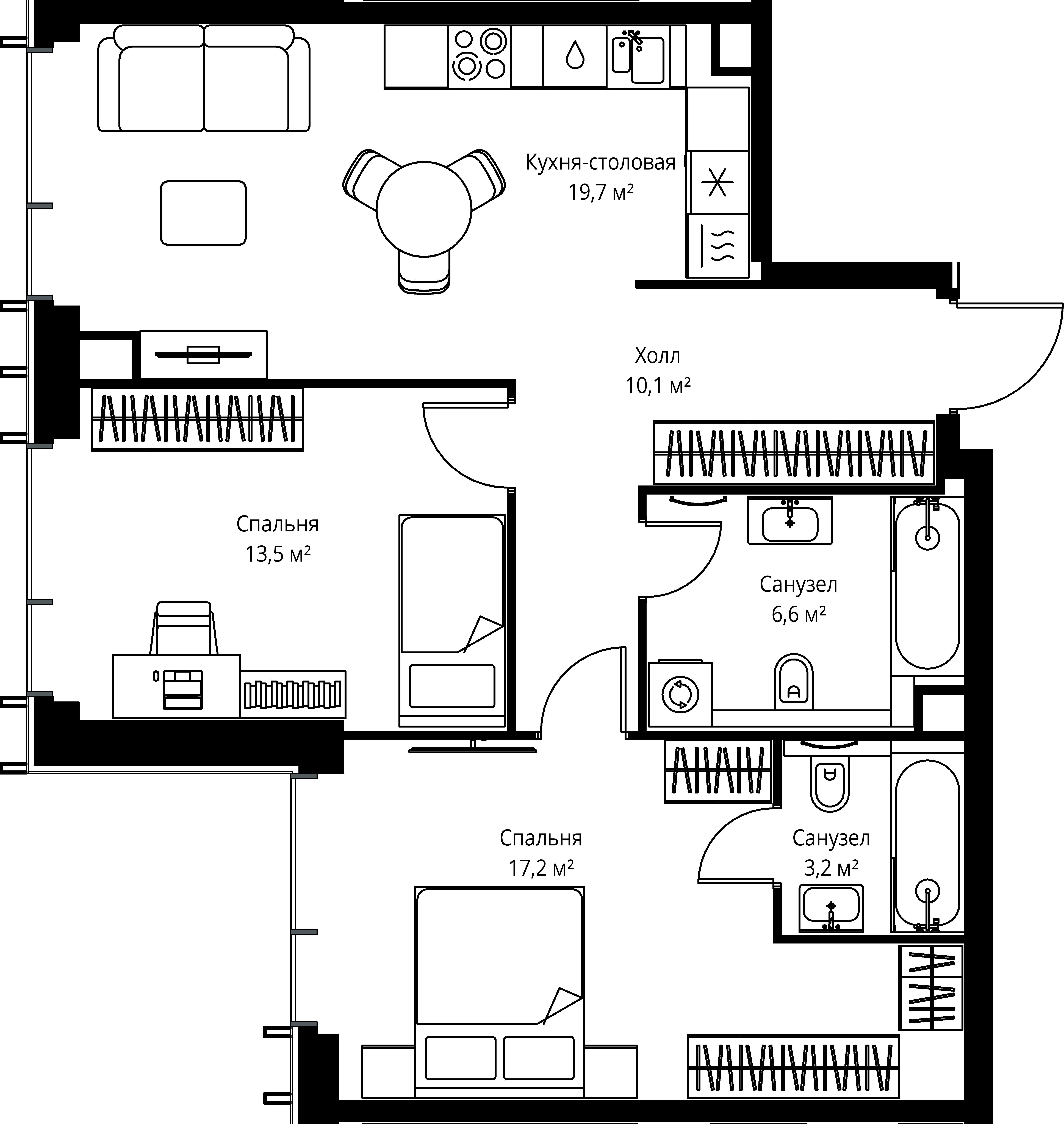 2-комнатная, 70,3 м² — 33 283 535 ₽