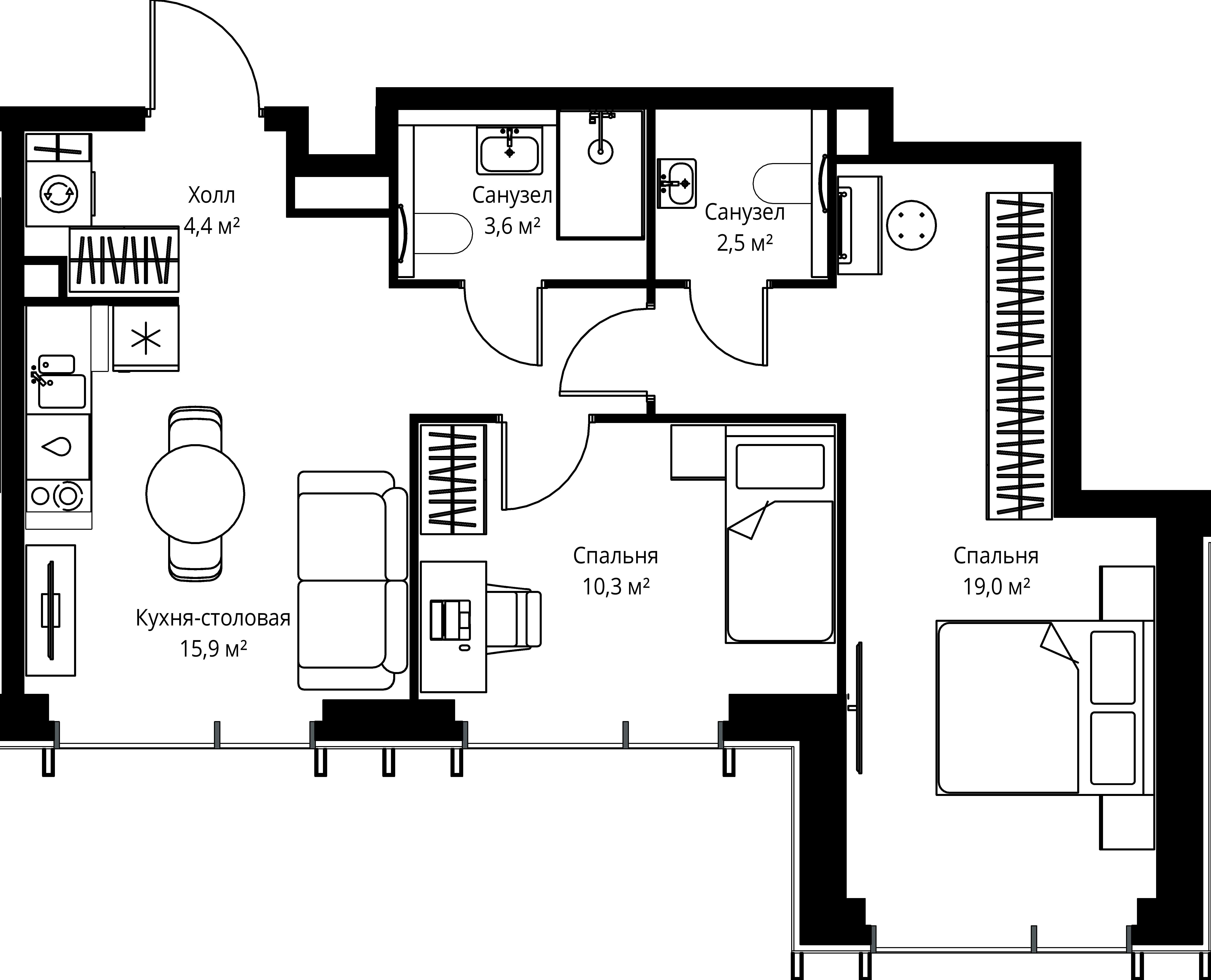 2-комнатная, 55,7 м² — 28 596 380 ₽