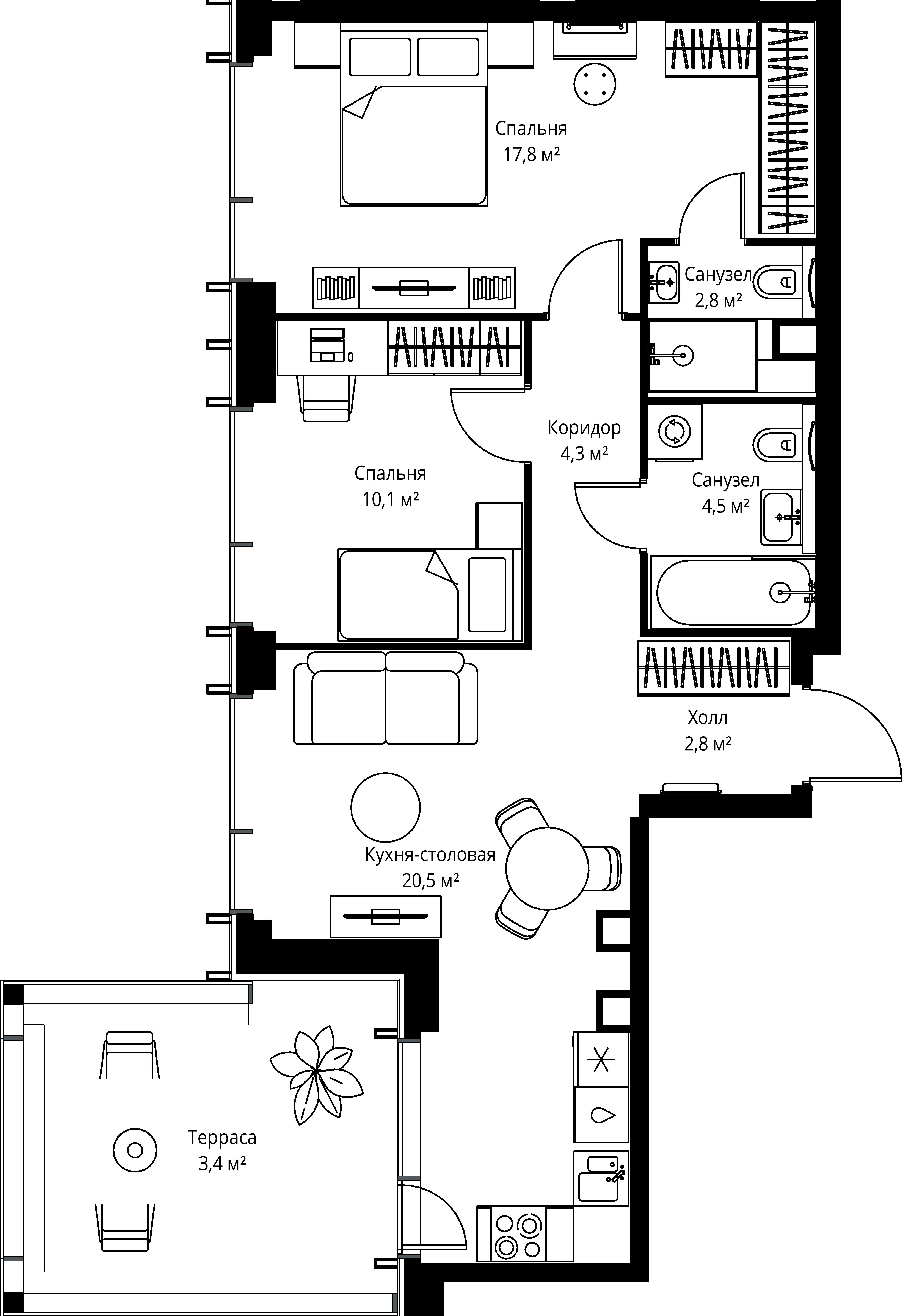 2-комнатная, 66,2 м² — 42 427 580 ₽