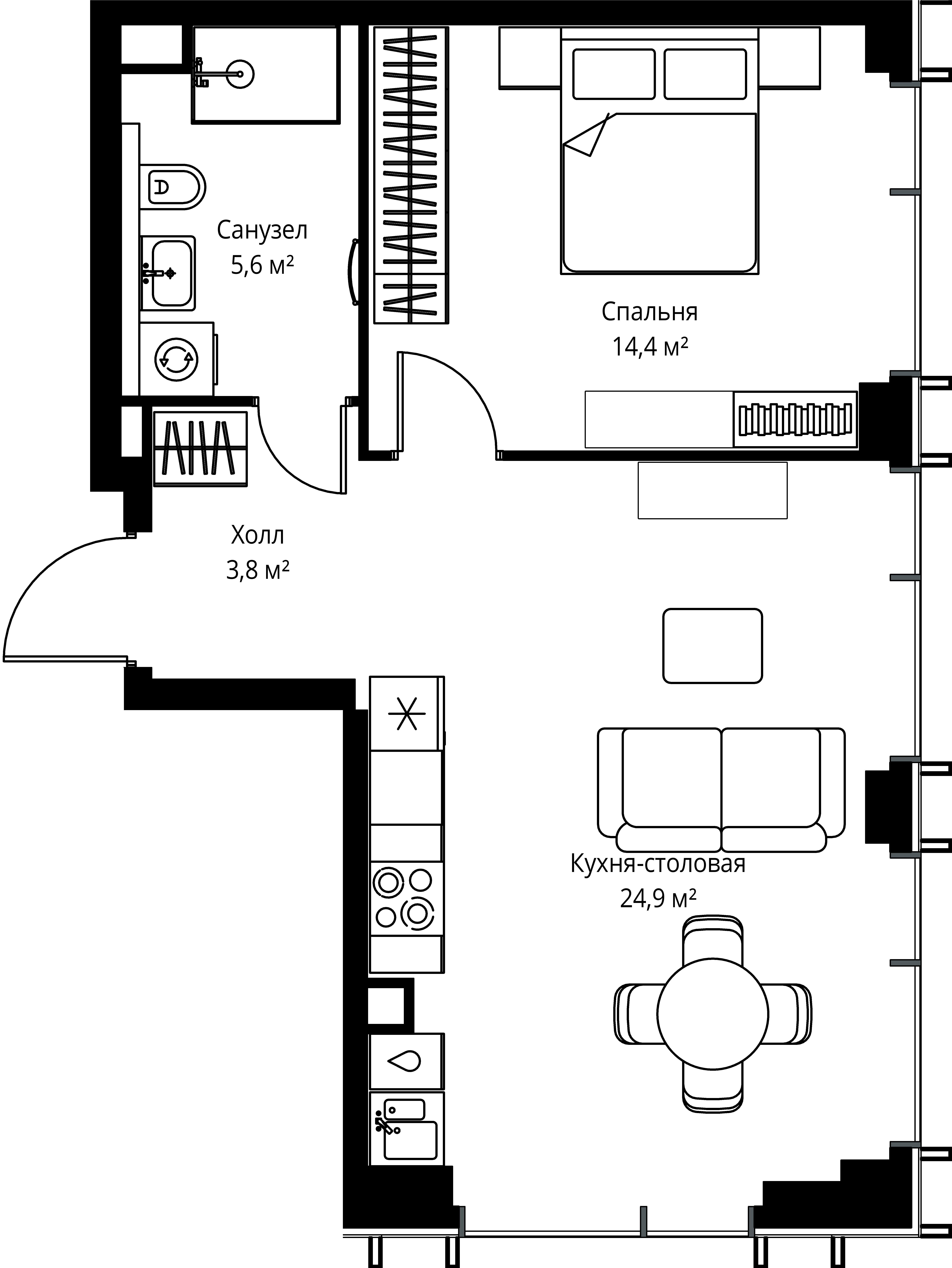 1-комнатная, 48,7 м² — 25 168 160 ₽