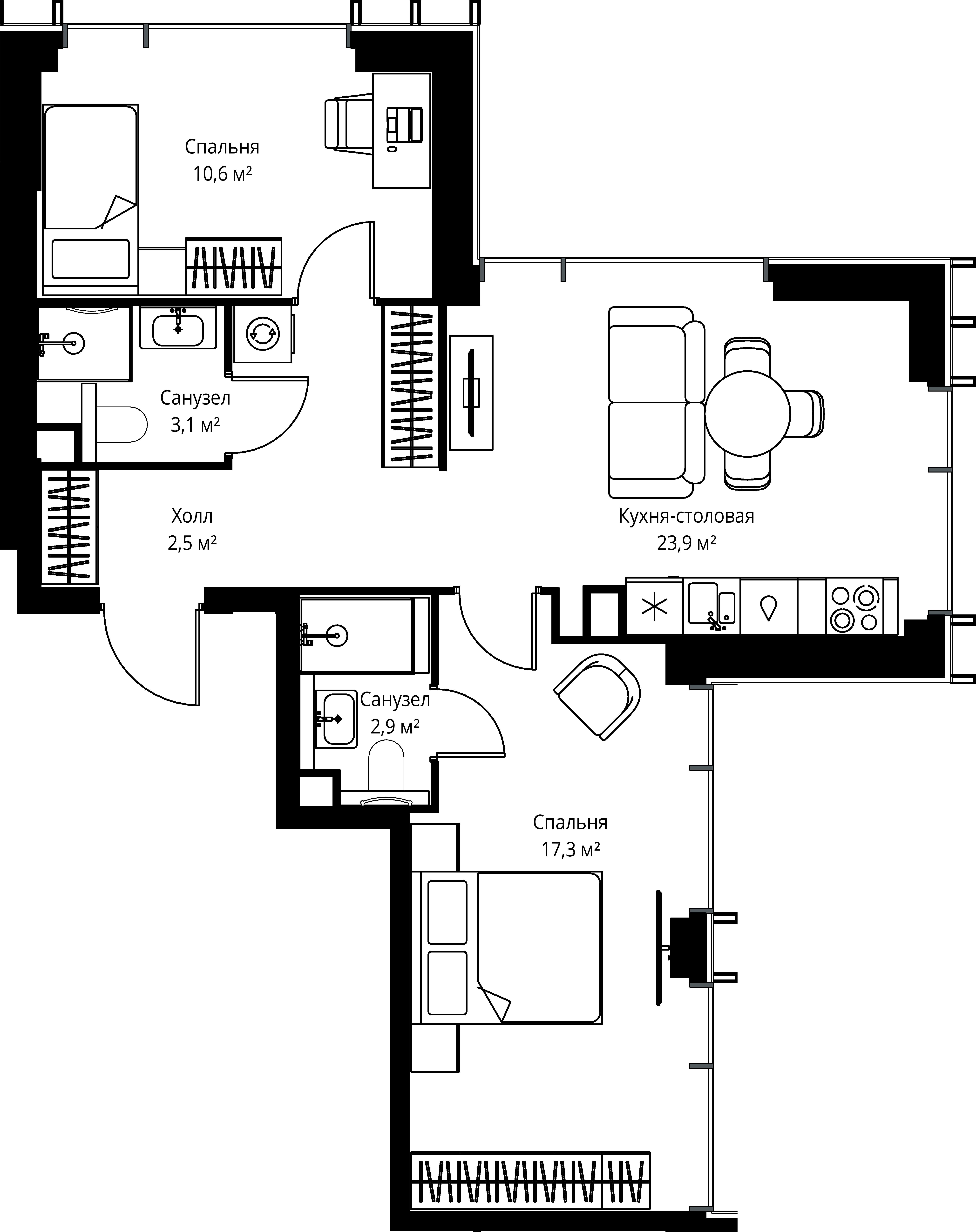2-комнатная, 60,3 м² — 39 671 370 ₽