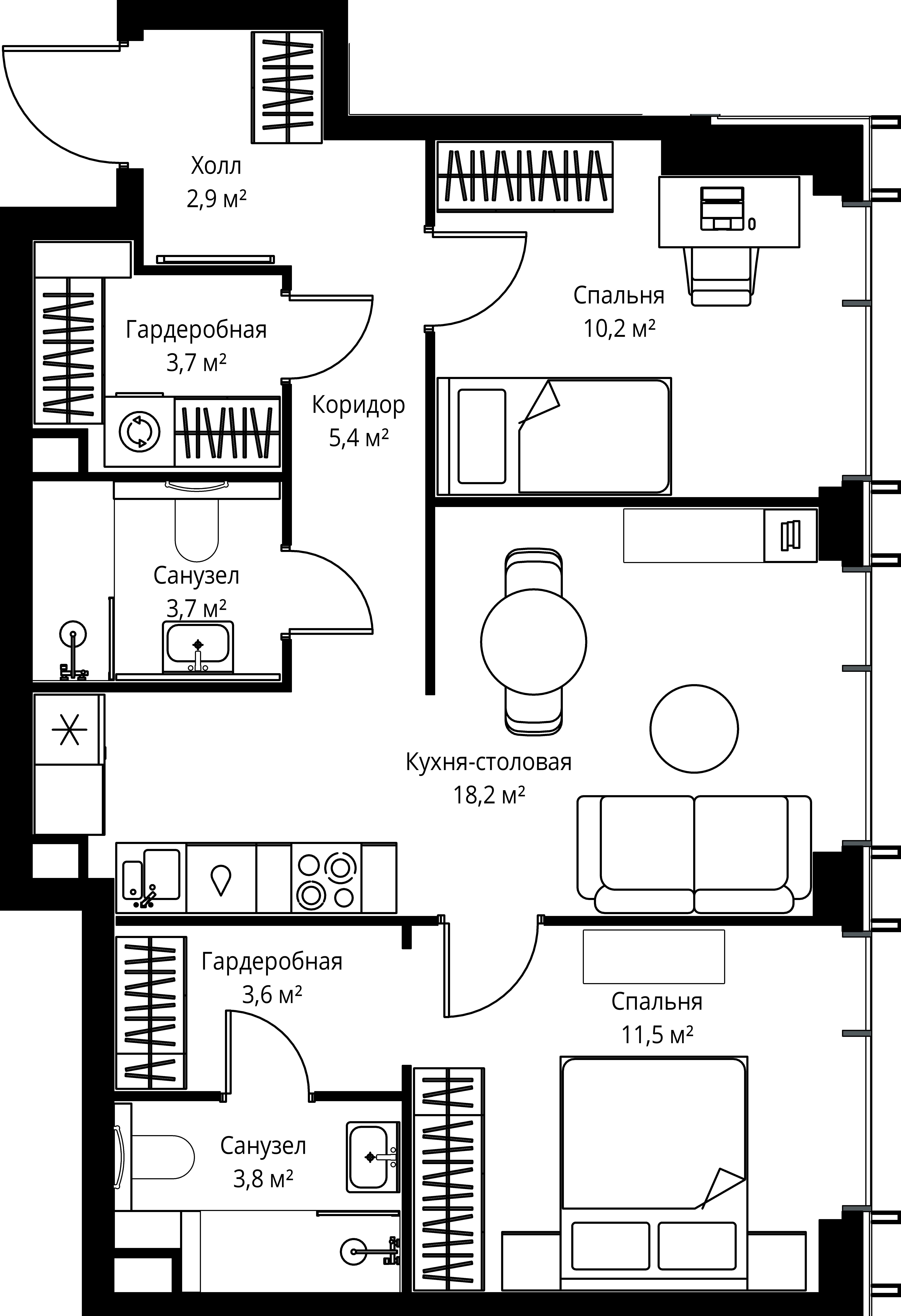 2-комнатная, 63 м² — 39 841 200 ₽