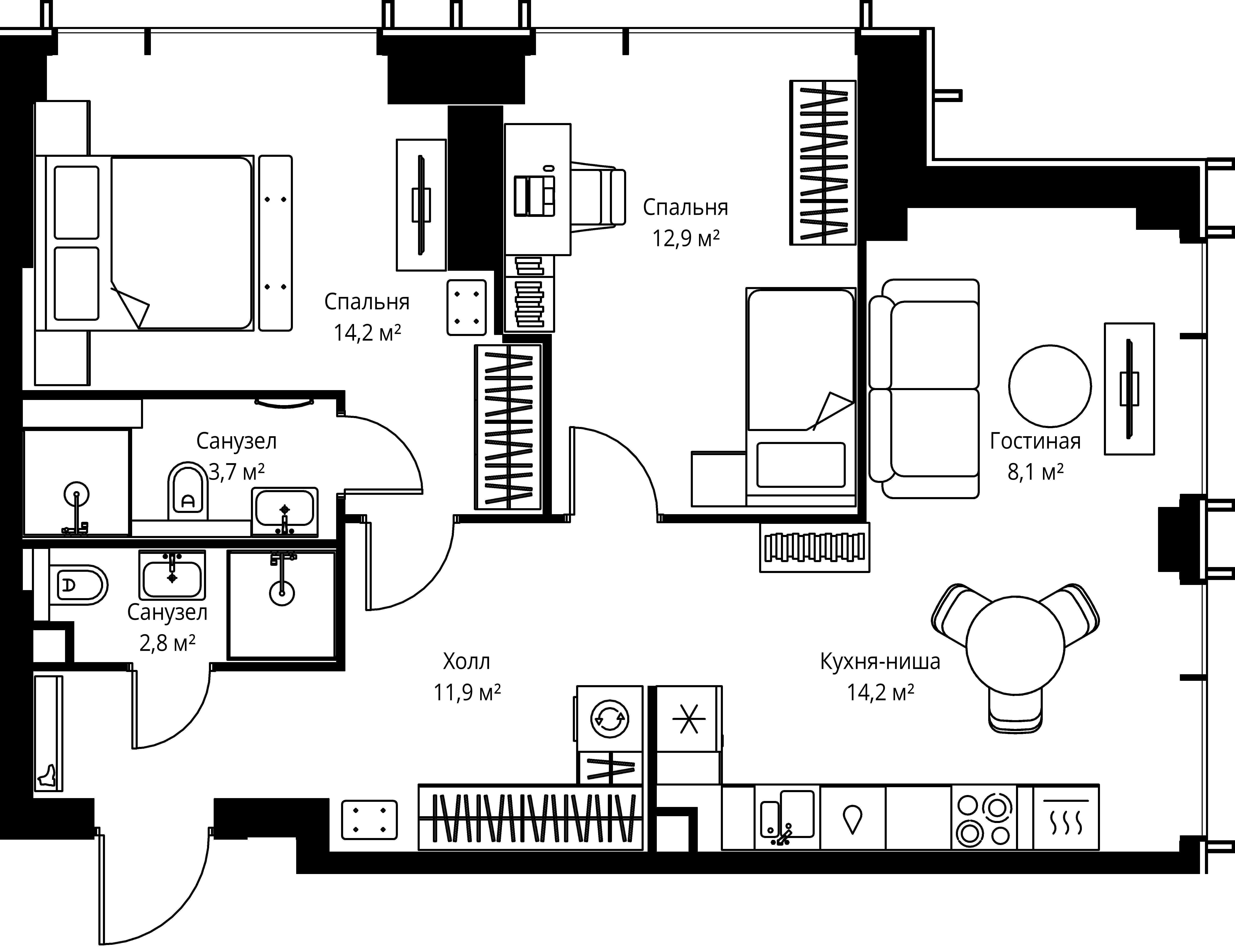2-комнатная, 67,8 м² — 31 465 980 ₽