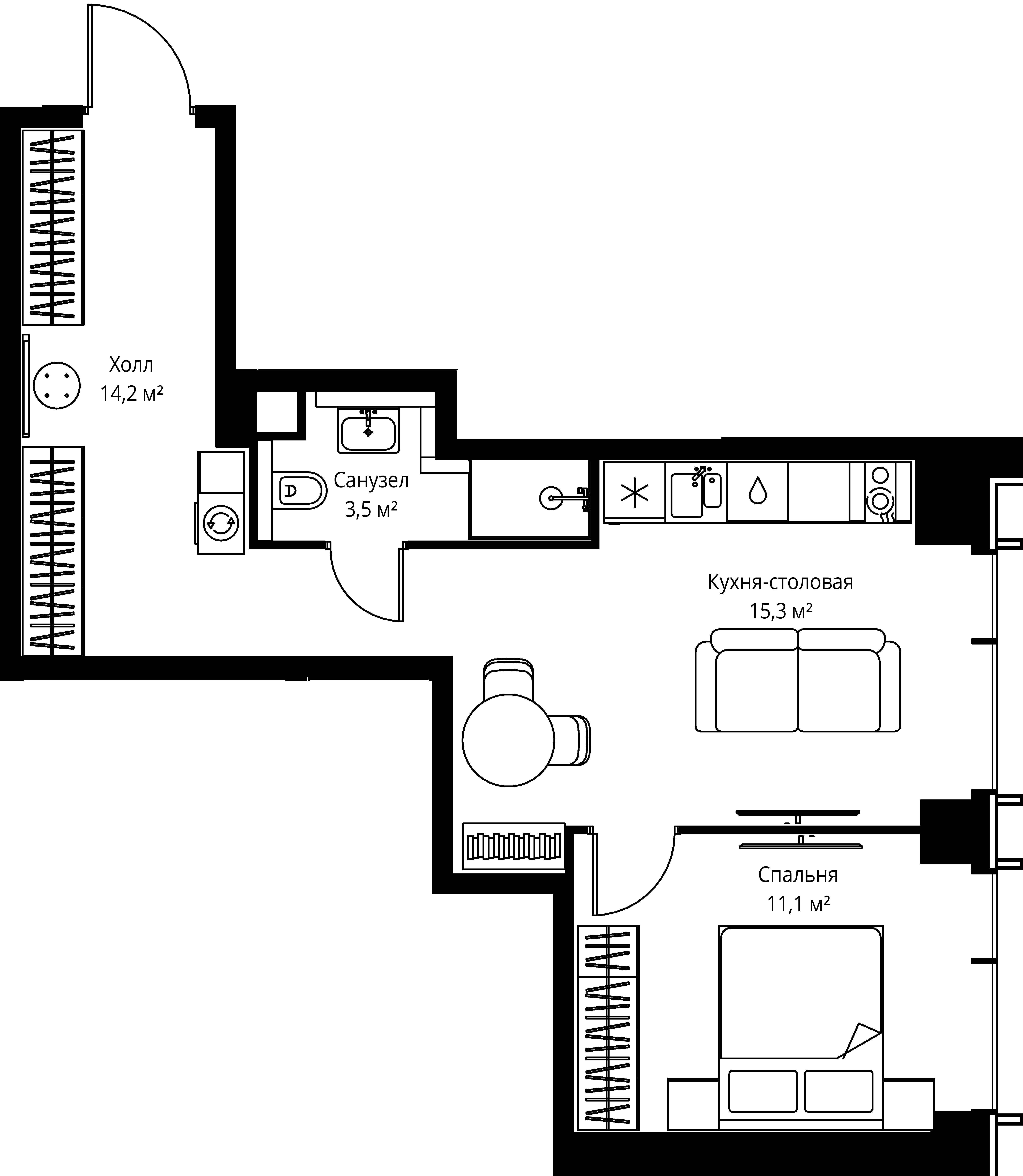 1-комнатная, 44,1 м² — 22 228 605 ₽