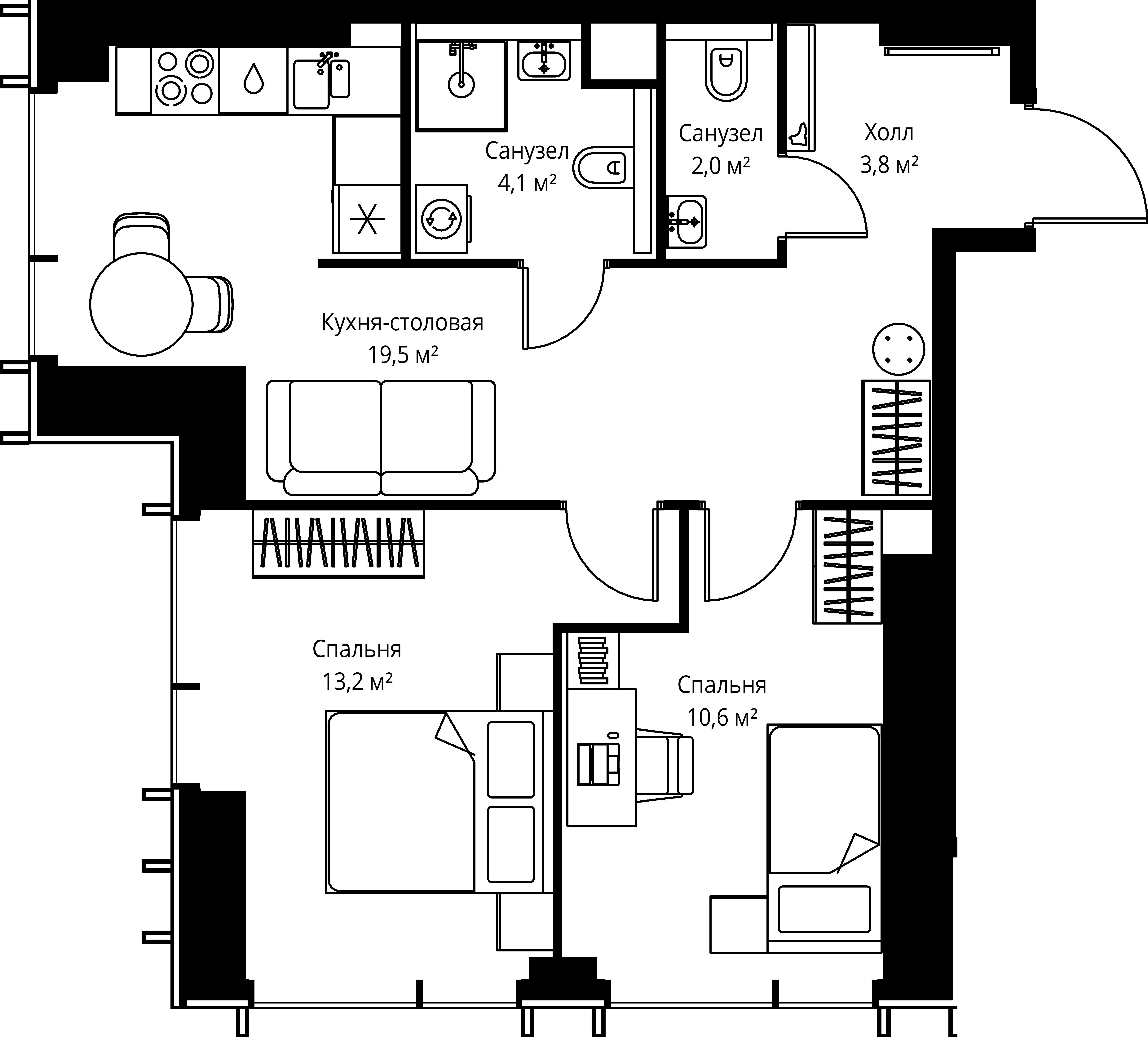 2-комнатная, 53,2 м² — 27 041 560 ₽