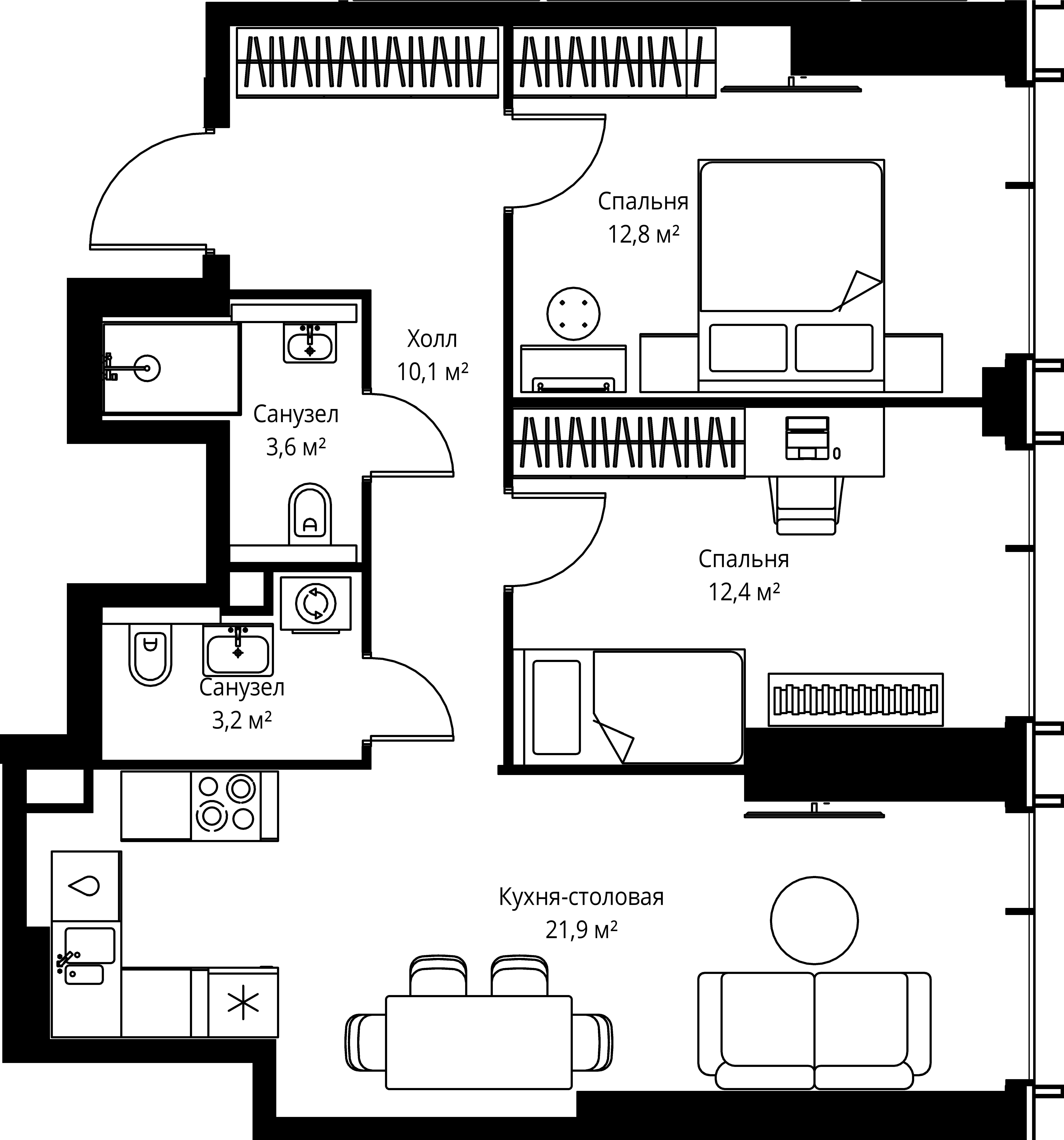 2-комнатная, 64 м² — 30 246 400 ₽