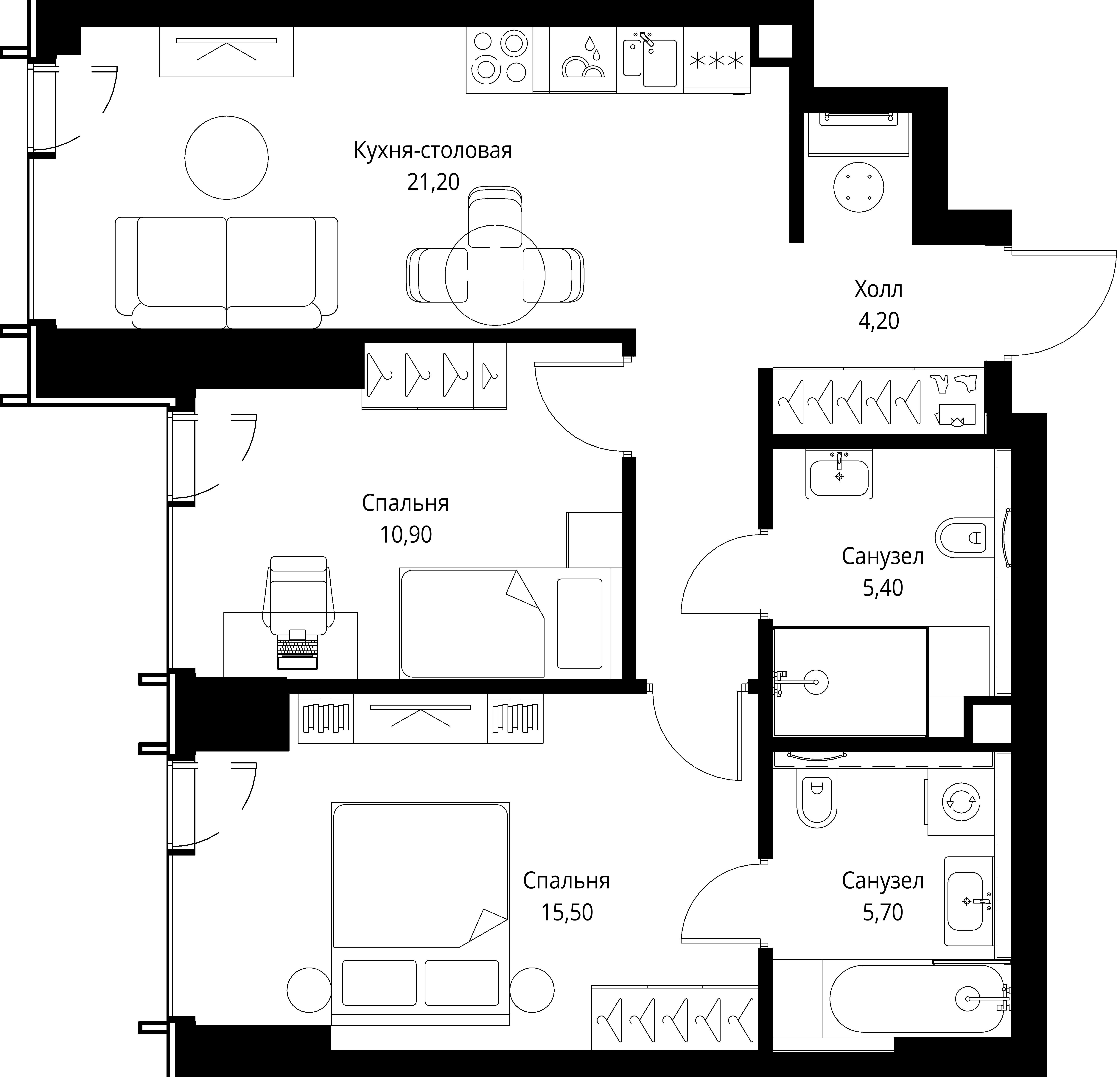 2-комнатная, 62,9 м² — 30 635 445 ₽
