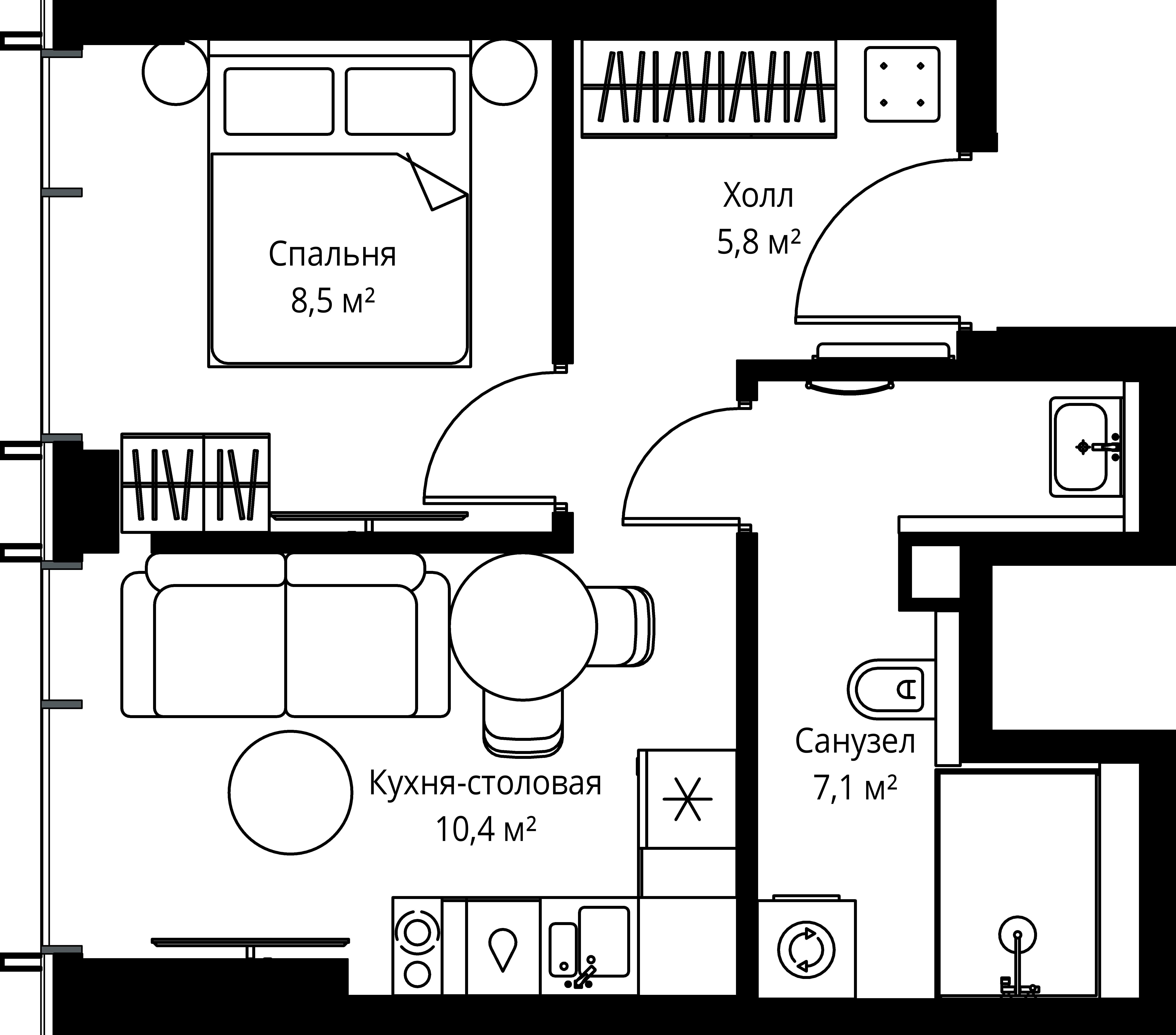 1-комнатная, 31,8 м² — 19 704 870 ₽