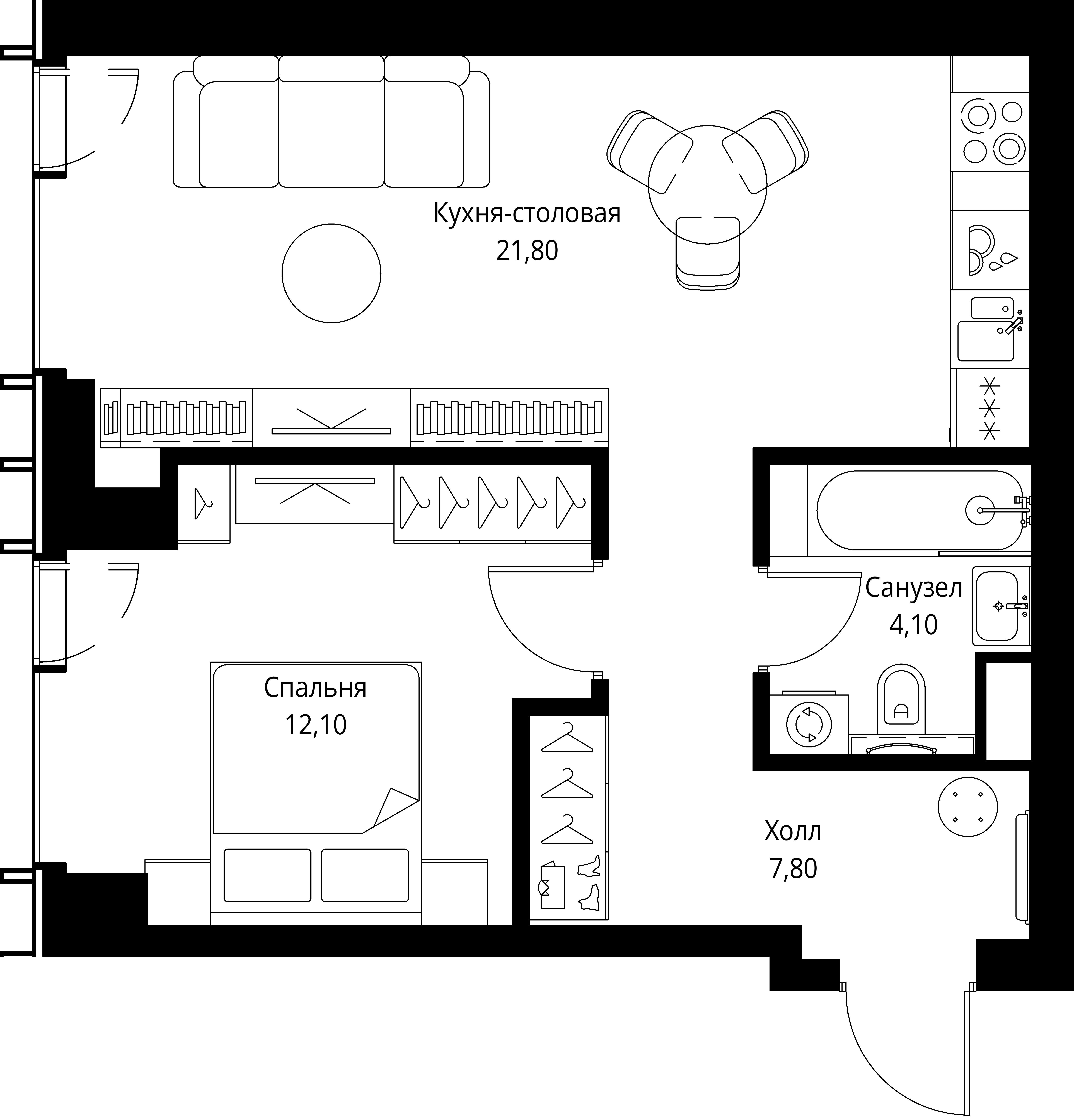 1-комнатная, 45,8 м² — 24 486 970 ₽