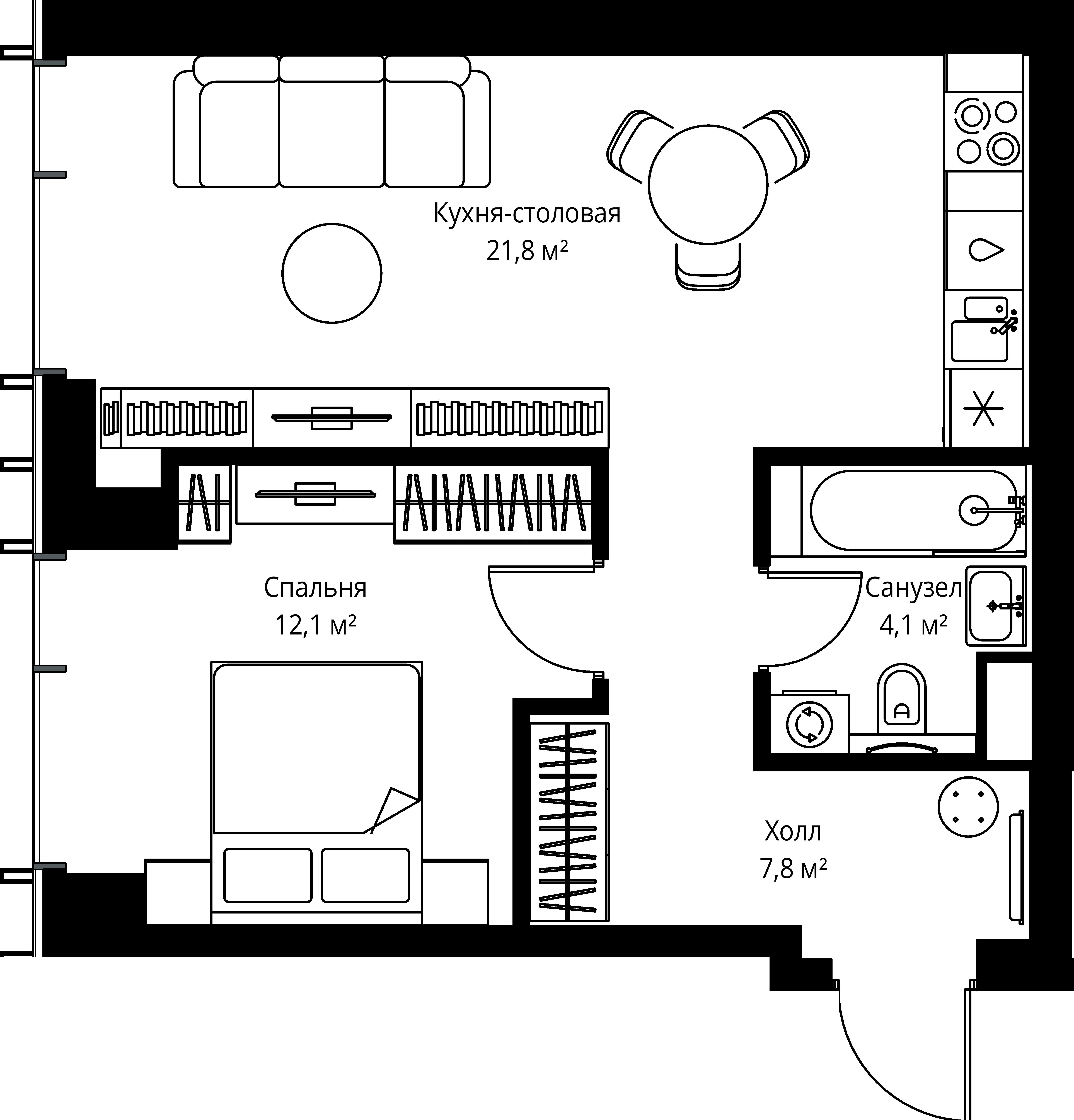 1-комнатная, 45,8 м² — 24 603 760 ₽