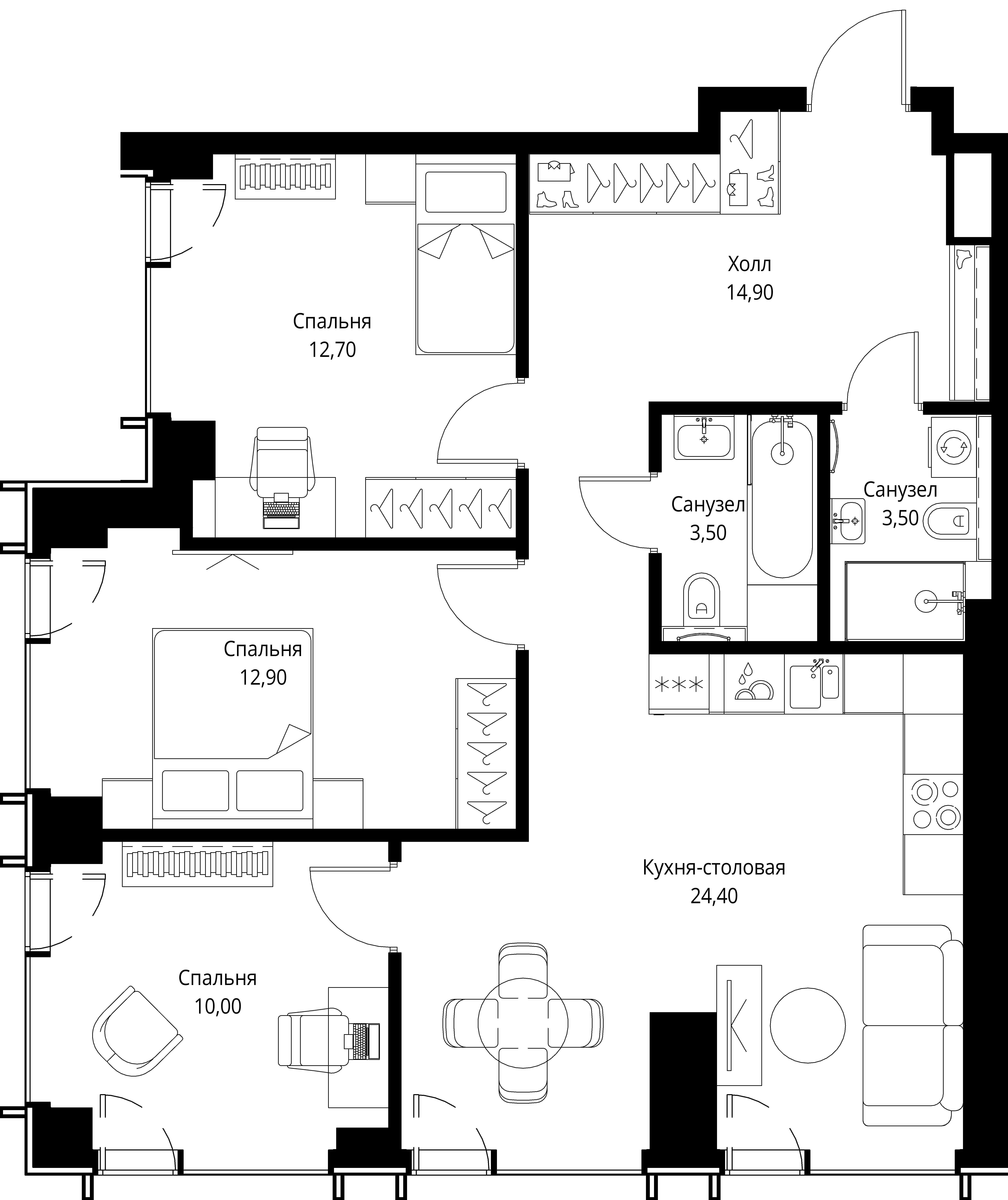 3-комнатная, 81,9 м² — 37 452 870 ₽