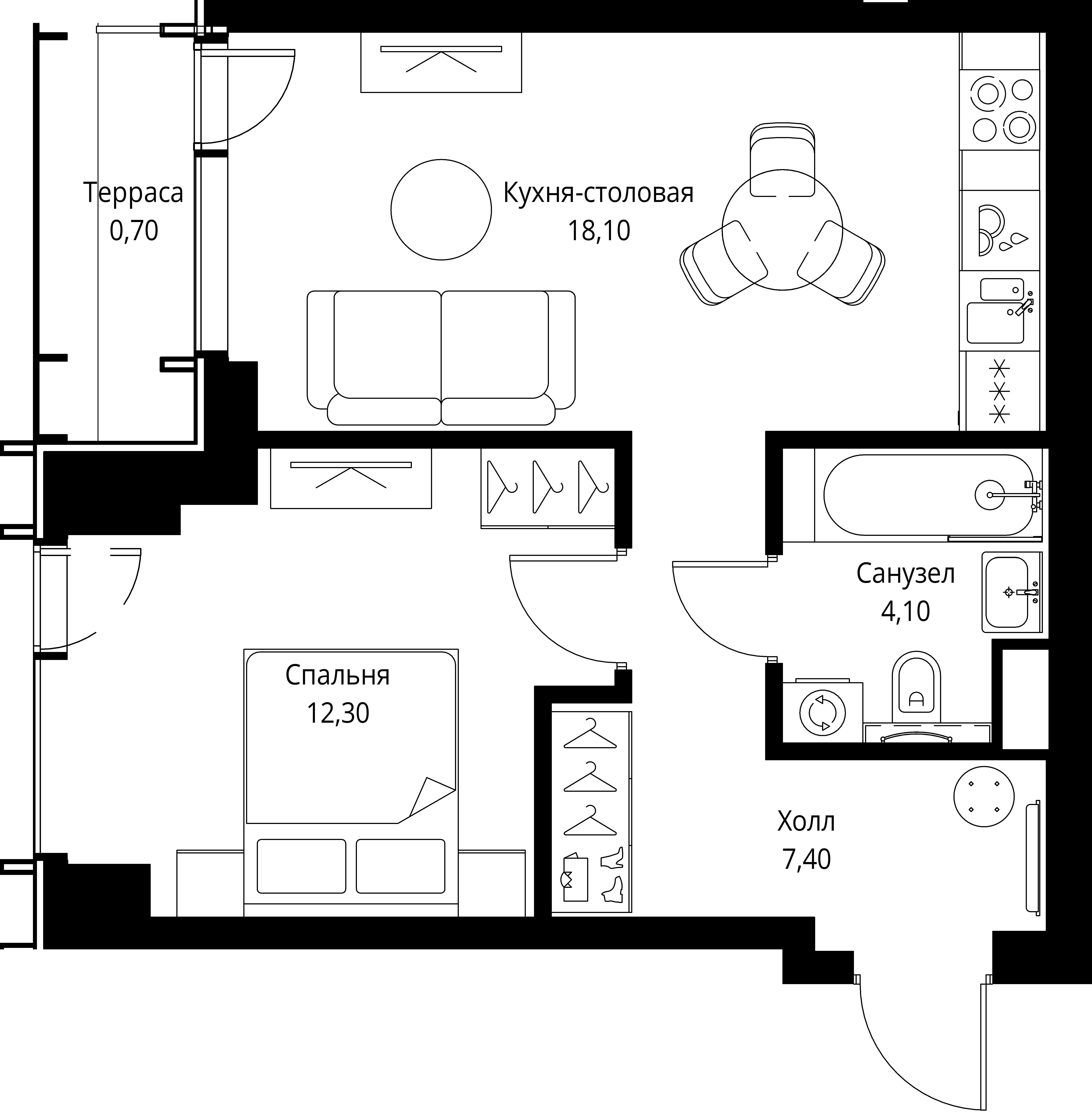 1-комнатная, 42,6 м² — 25 853 940 ₽