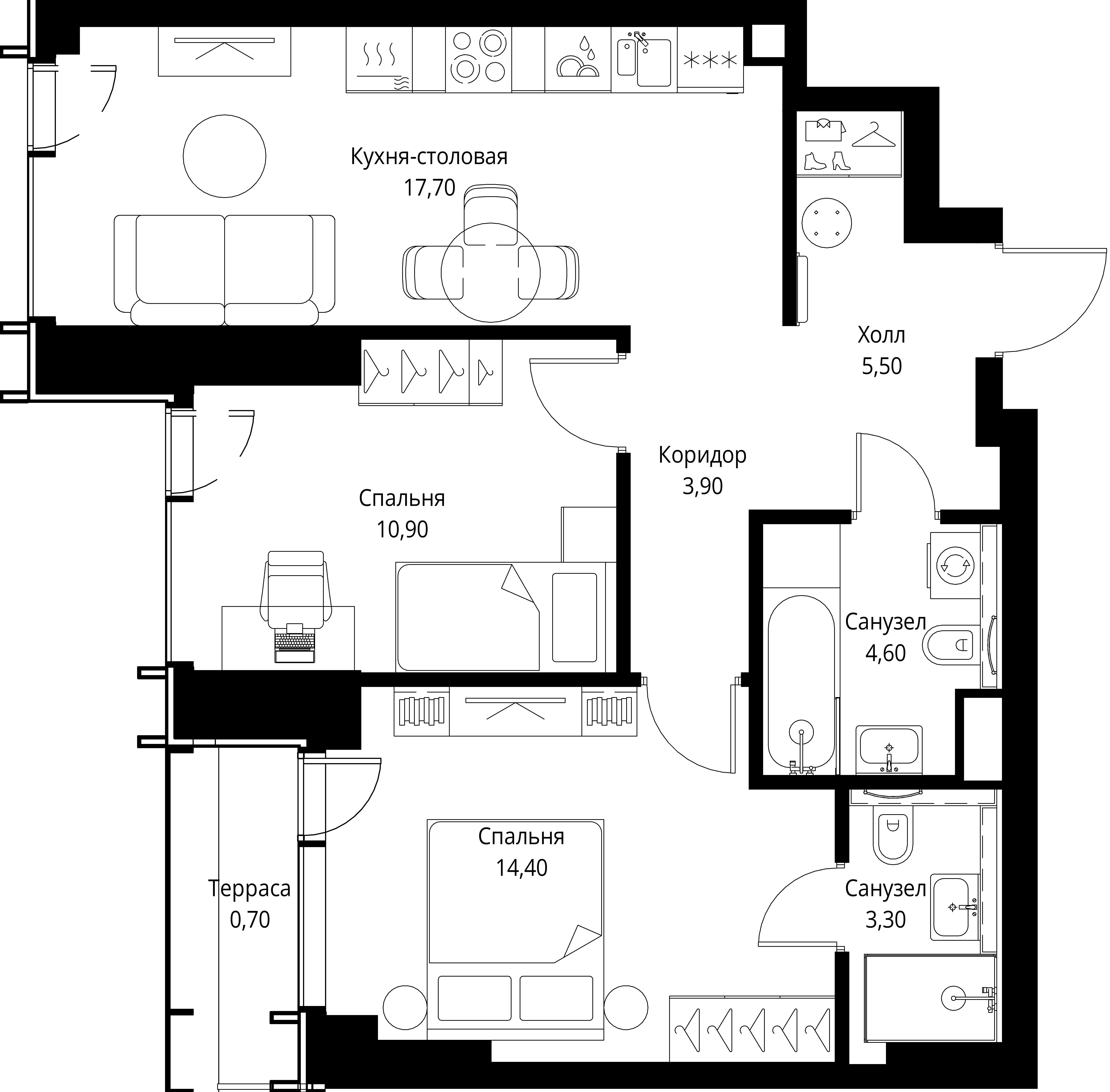 2-комнатная, 61 м² — 30 747 050 ₽