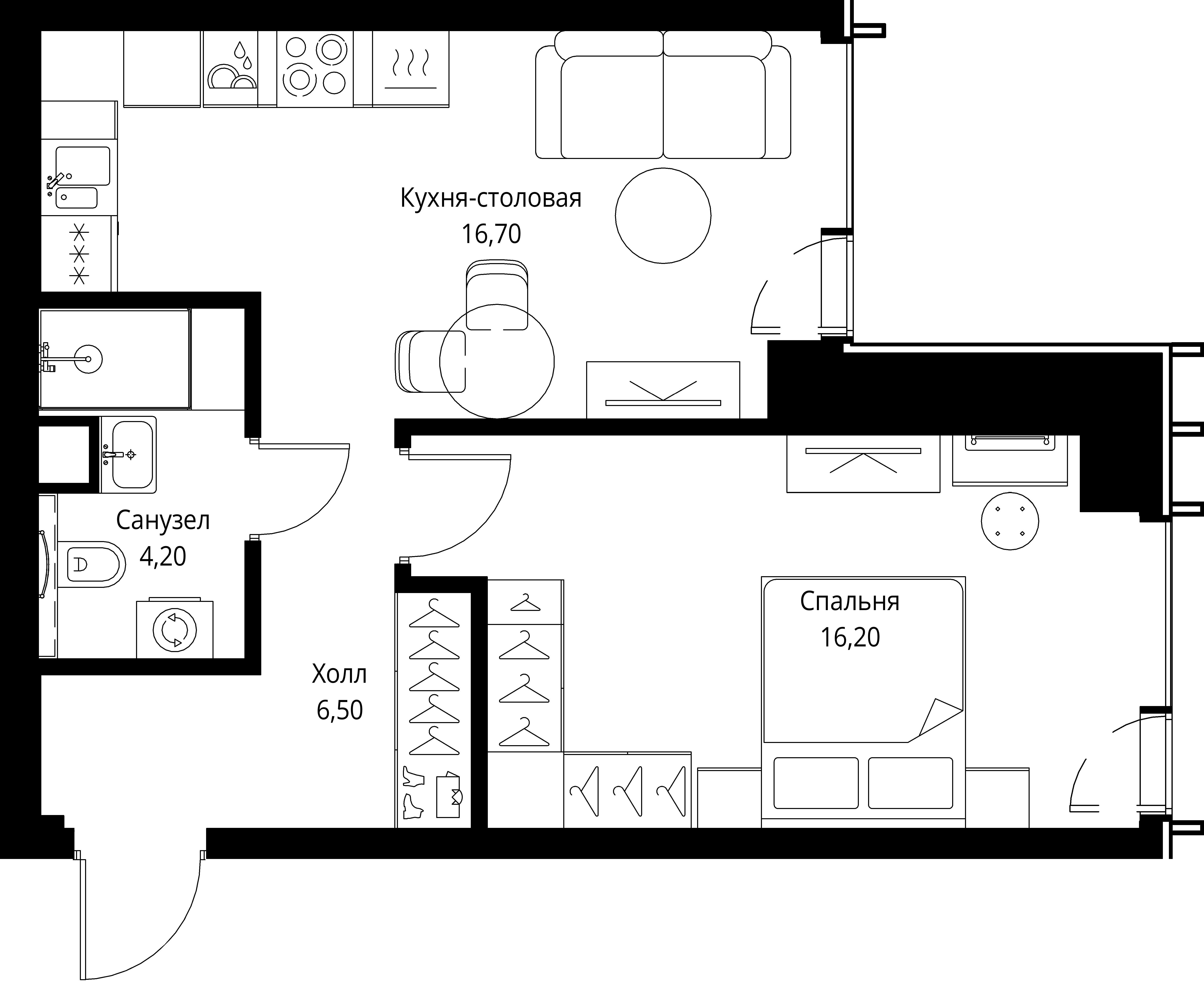 1-комнатная, 43,6 м² — 22 940 140 ₽