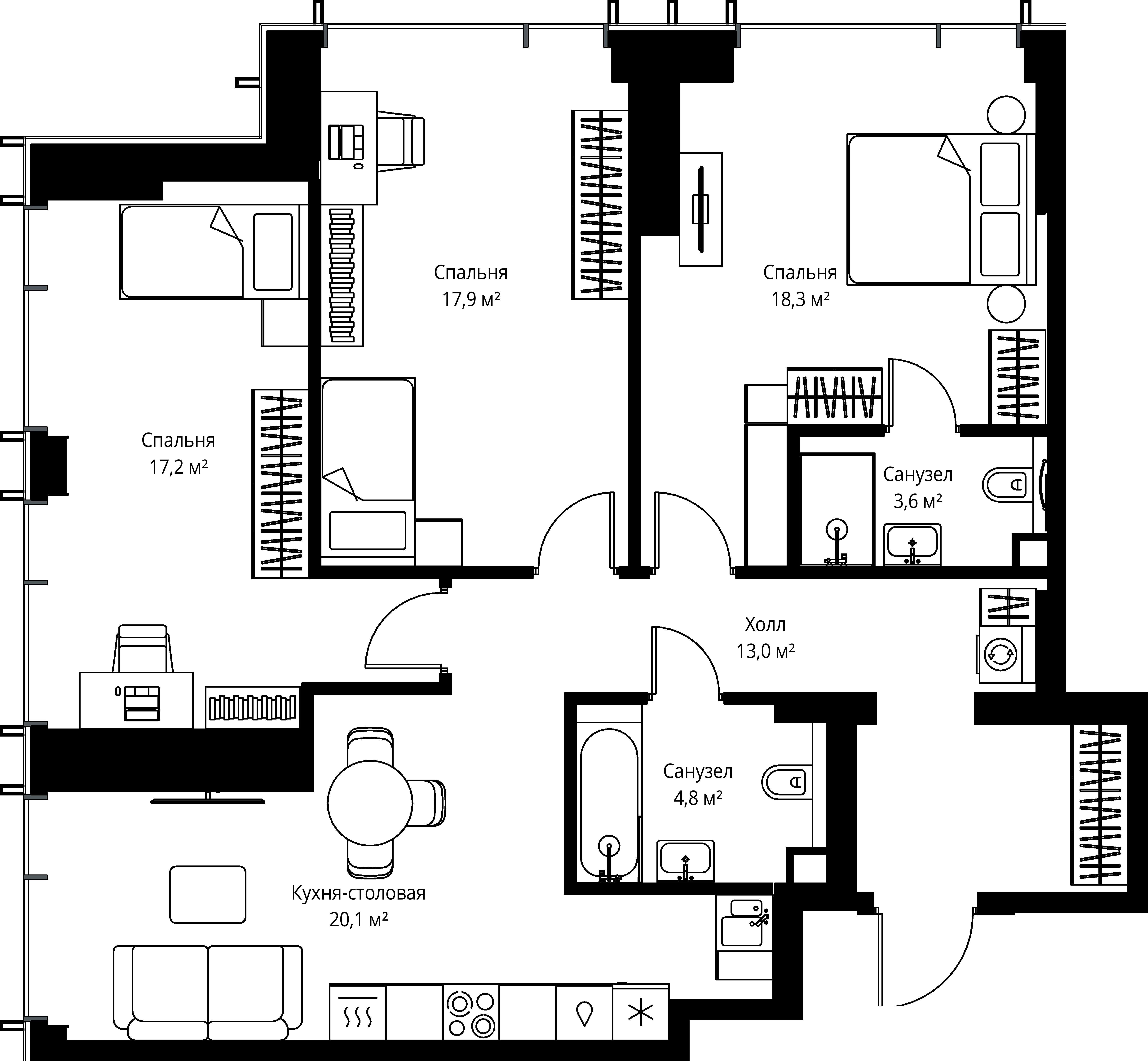 3-комнатная, 94,9 м² — 44 204 420 ₽