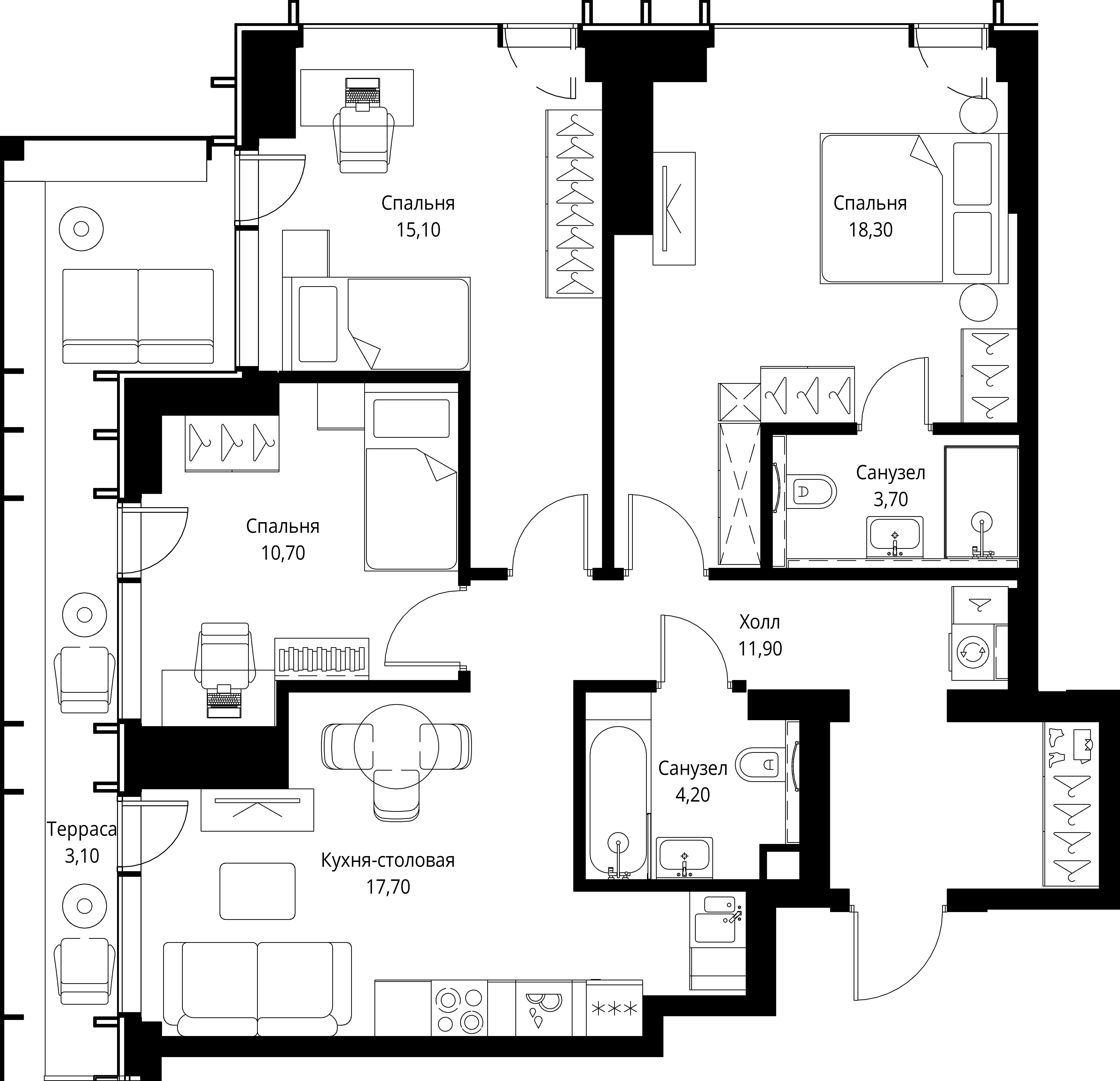 3-комнатная, 84,7 м² — 49 892 535 ₽