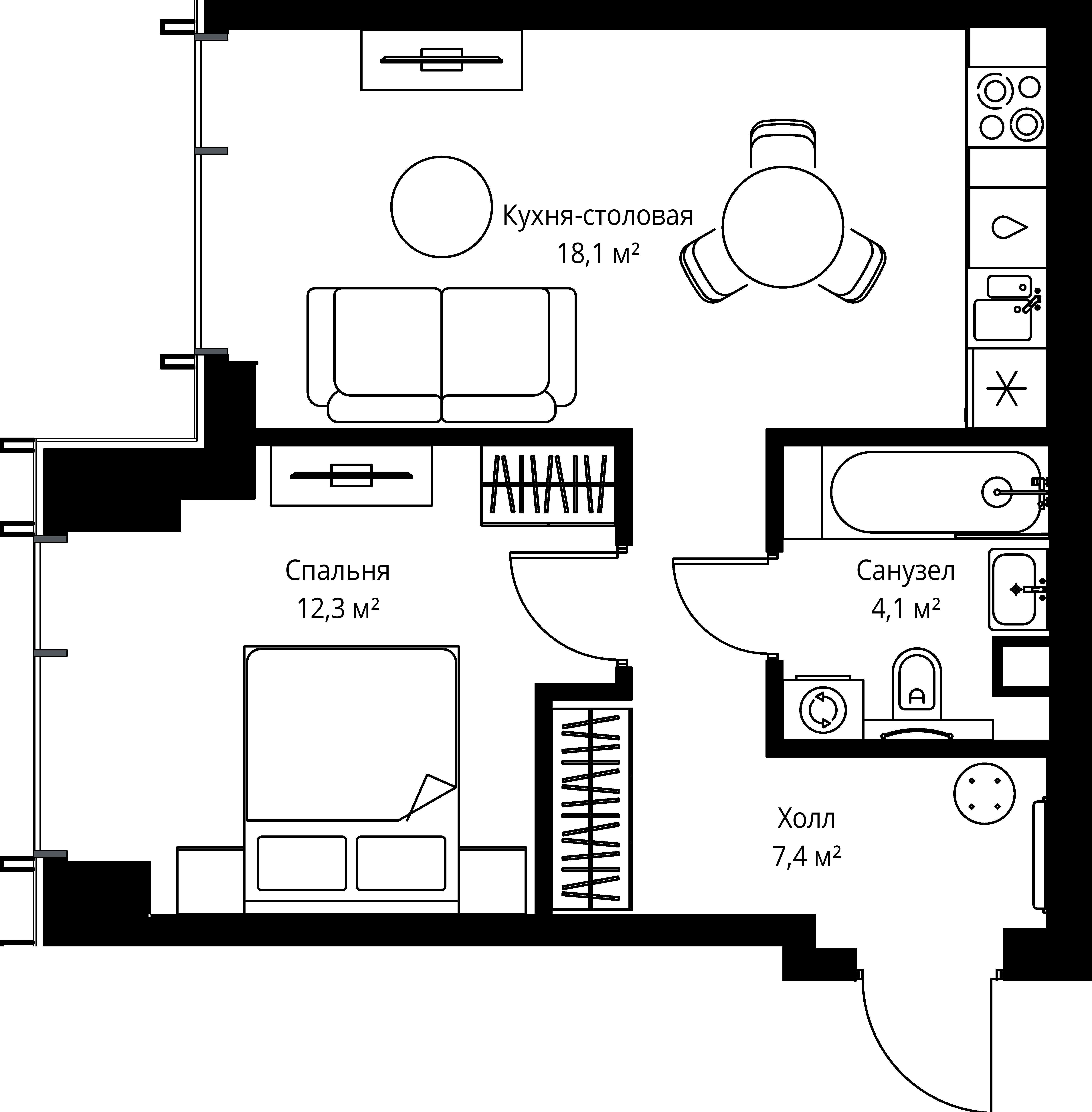 1-комнатная, 41,9 м² — 23 007 290 ₽