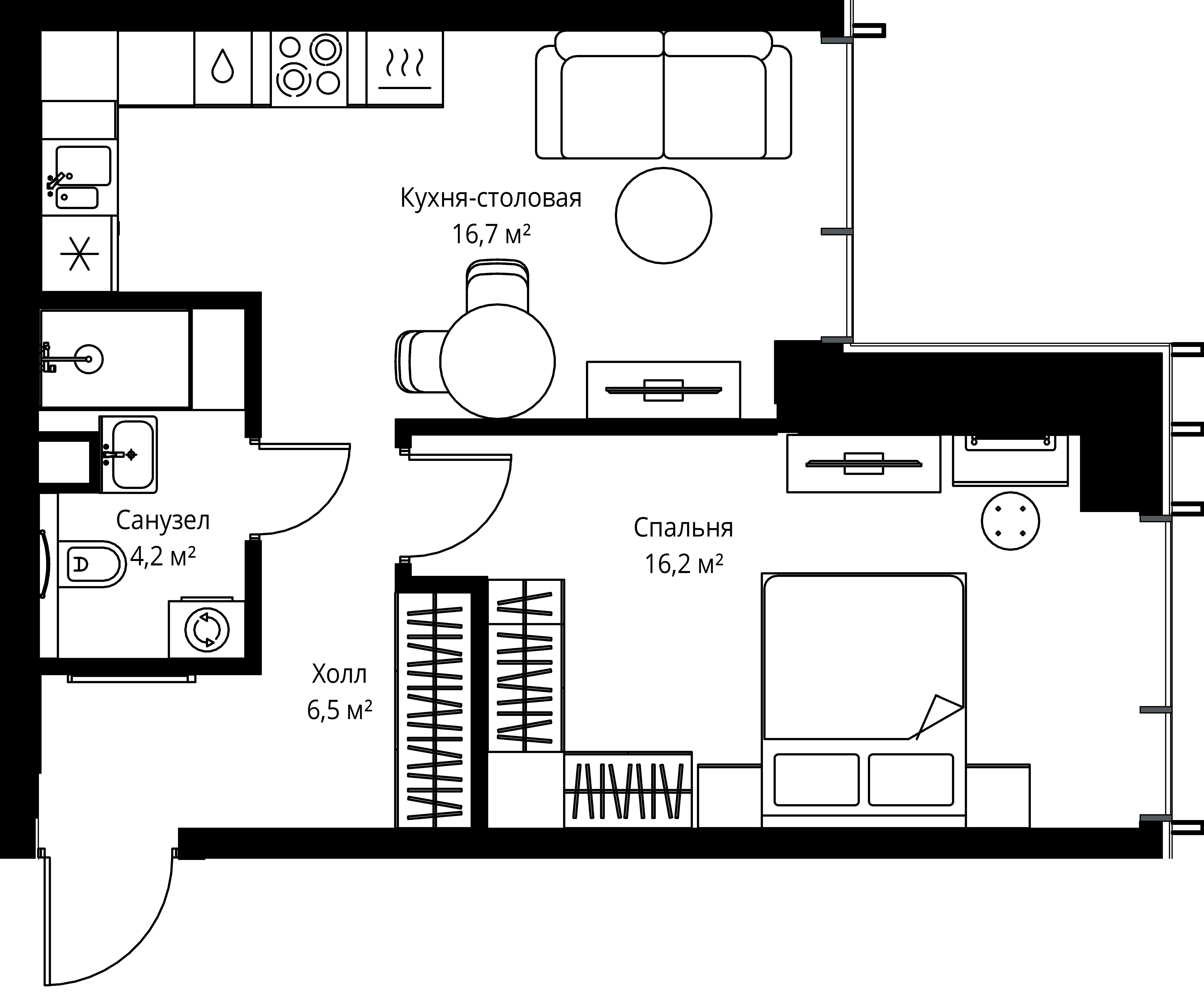 1-комнатная, 43,6 м² — 23 125 440 ₽