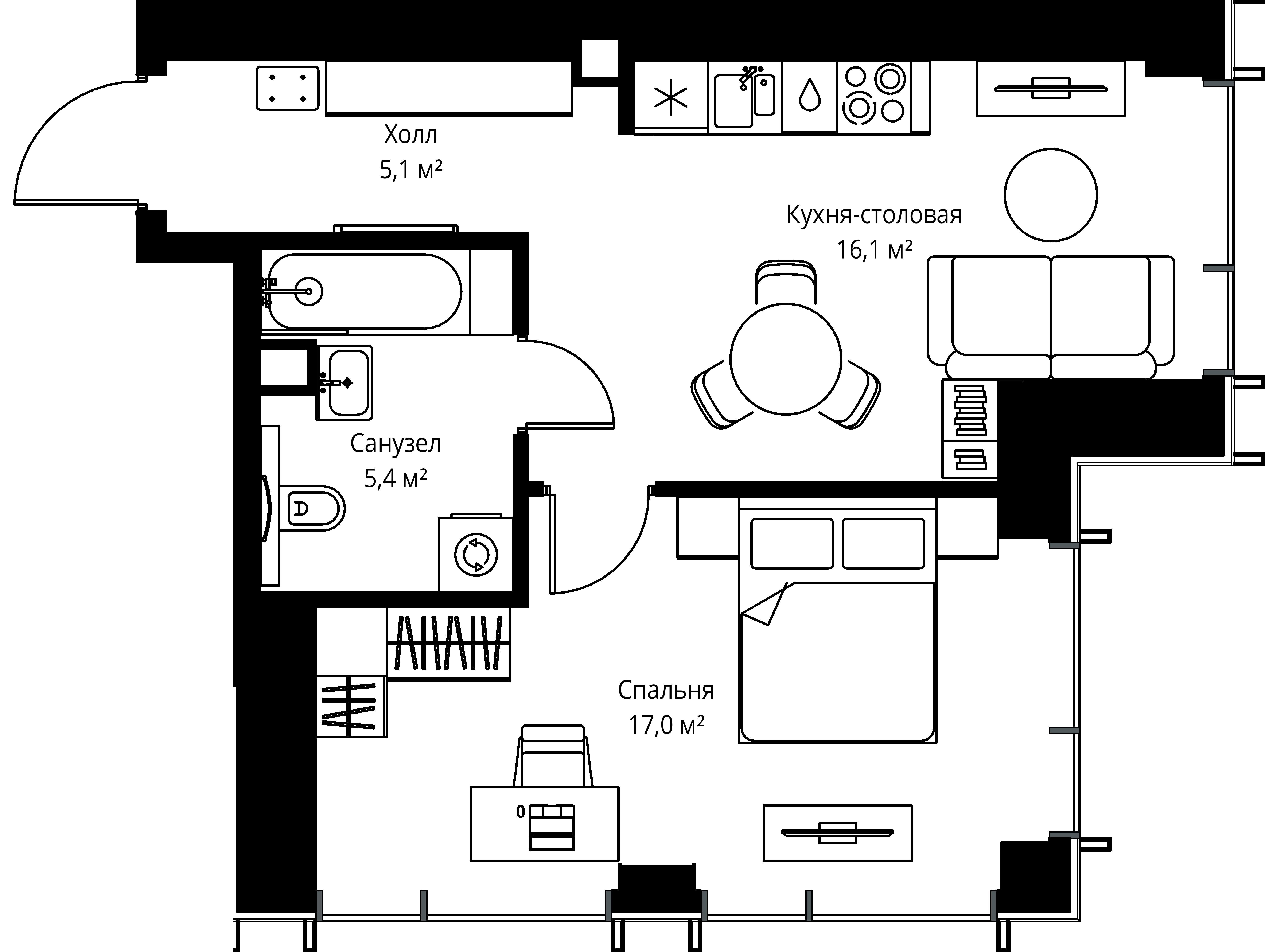 1-комнатная, 43,6 м² — 23 607 220 ₽