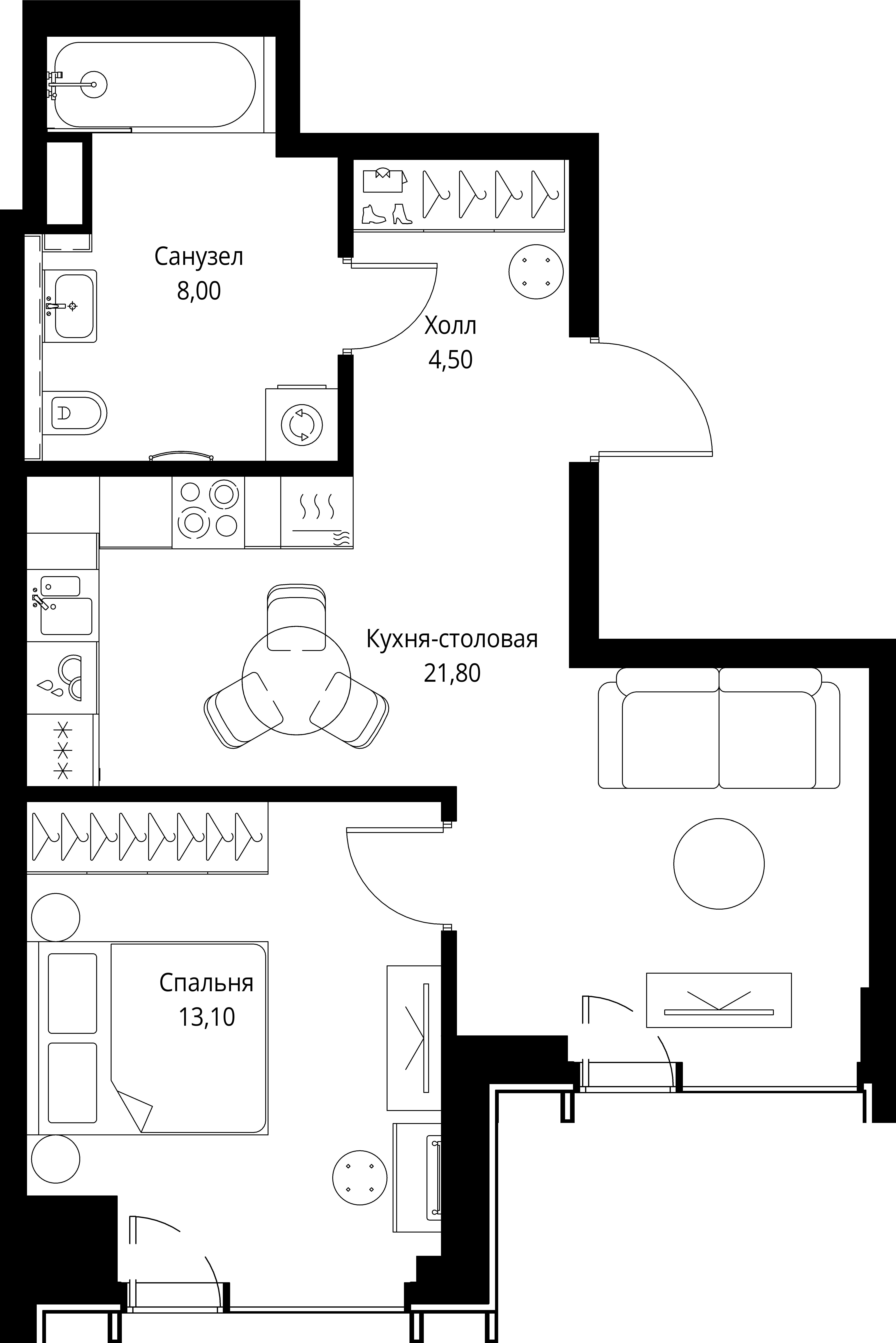 1-комнатная, 47,4 м² — 24 738 060 ₽