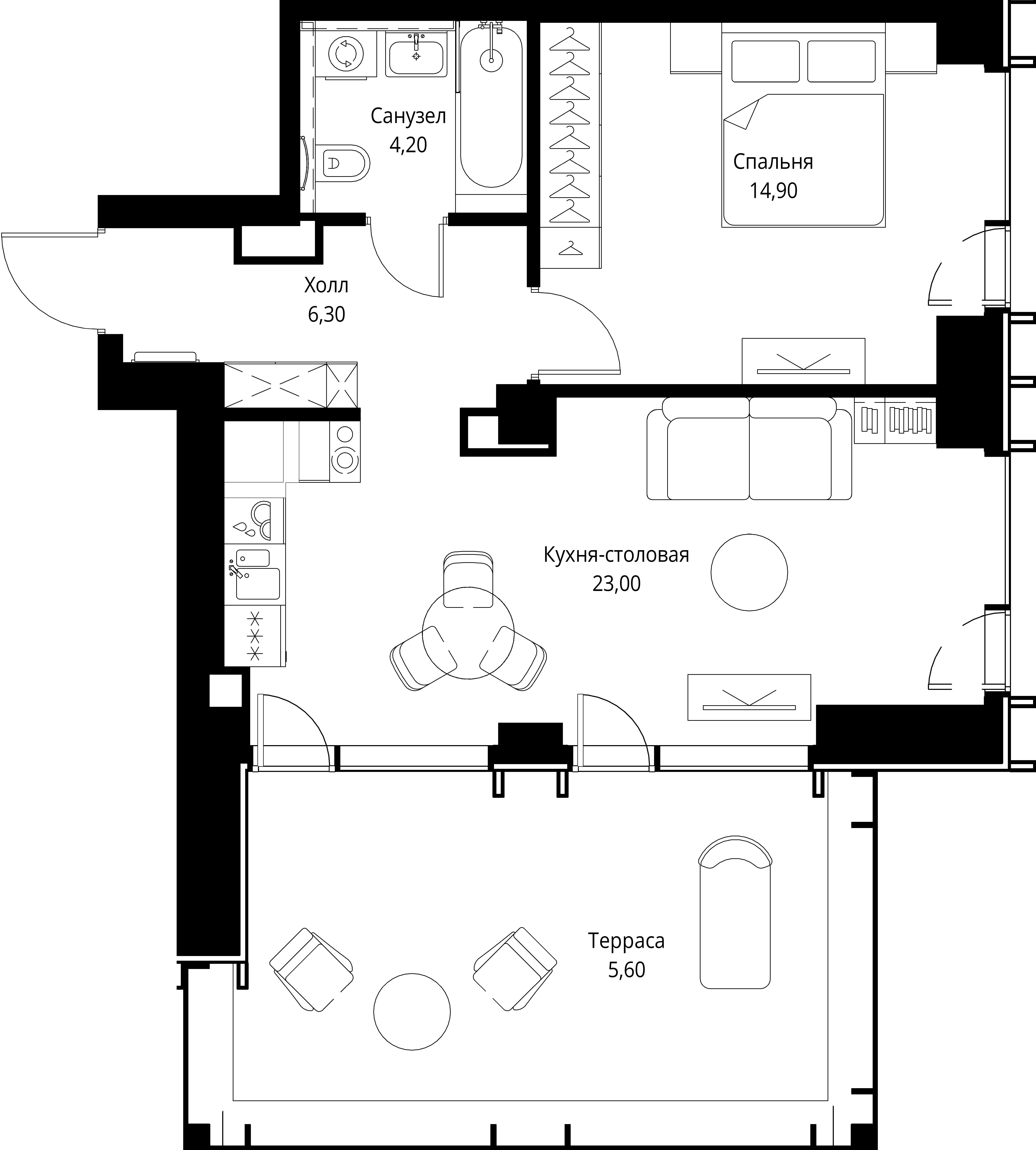 1-комнатная, 54 м² — 35 985 600 ₽
