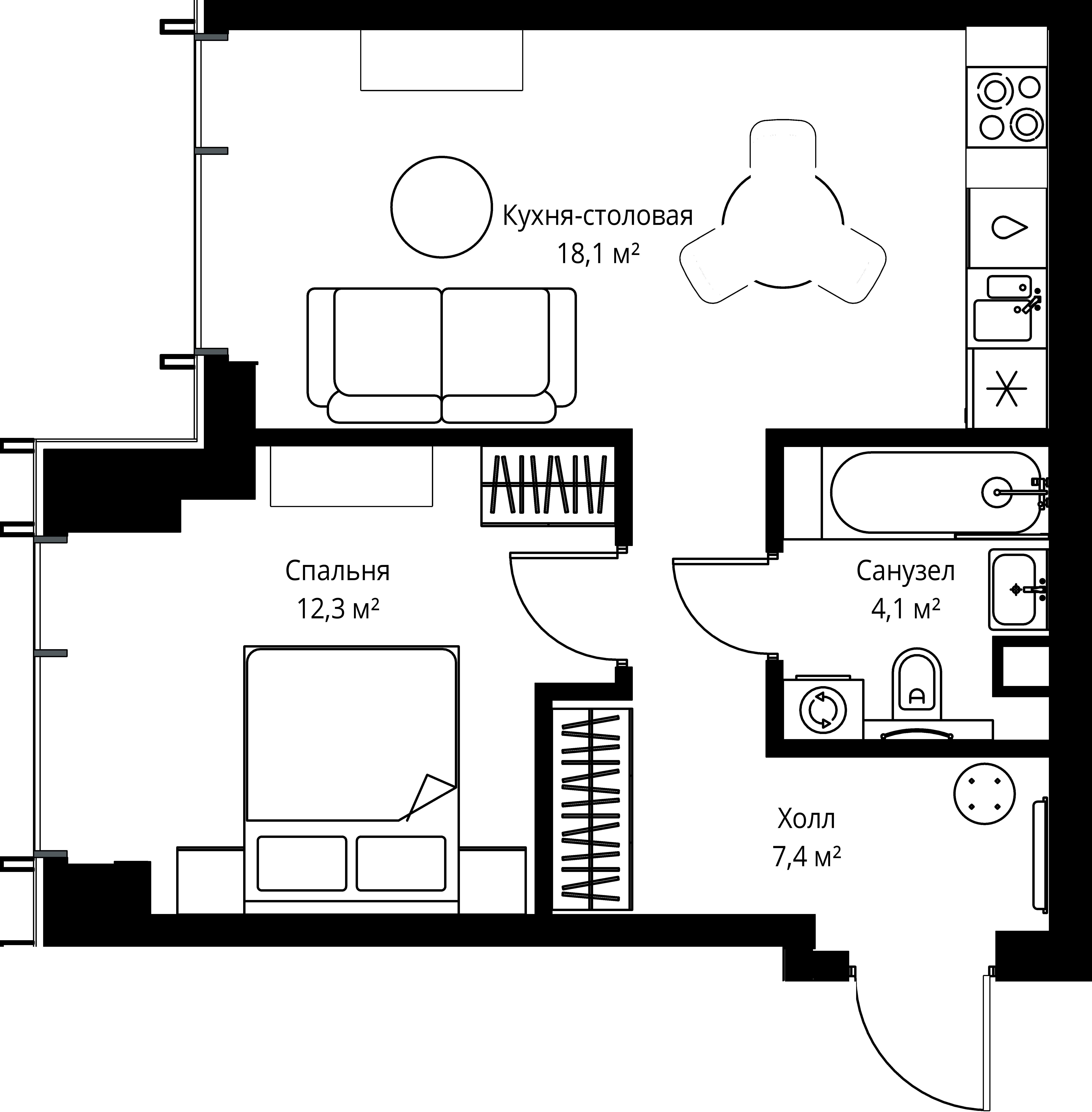1-комнатная, 41,9 м² — 23 114 135 ₽
