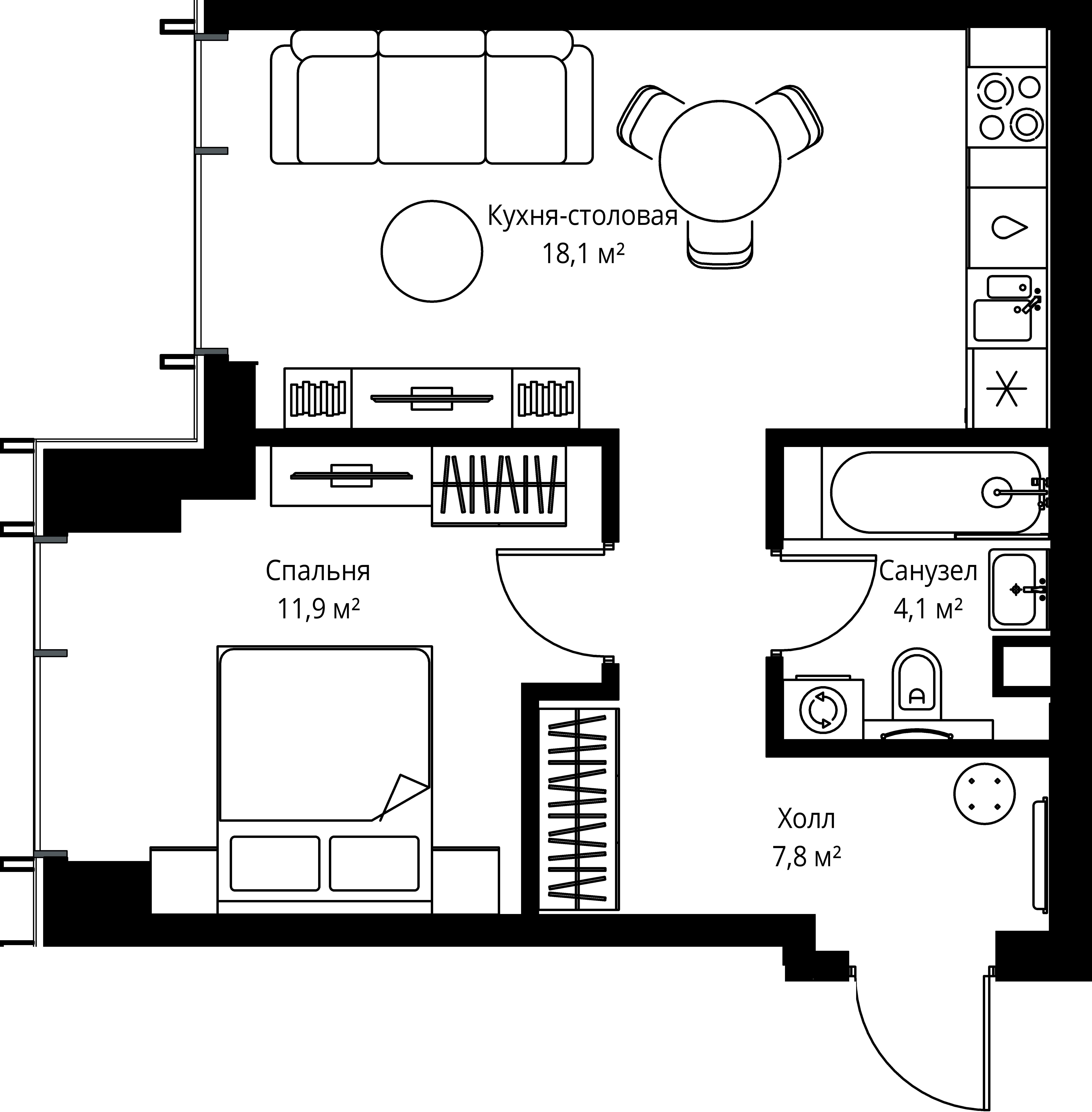 1-комнатная, 41,9 м² — 23 220 980 ₽