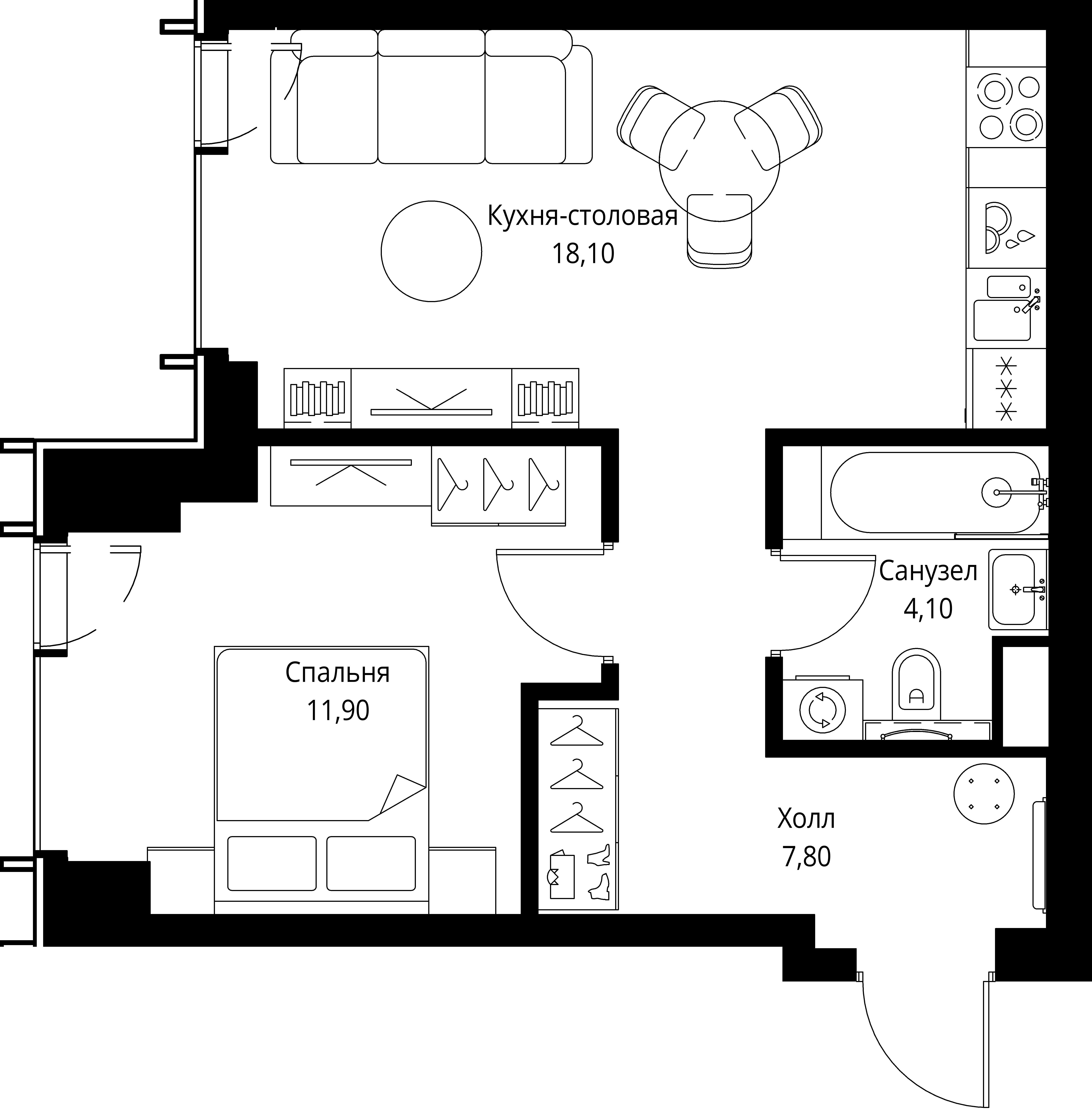 1-комнатная, 41,9 м² — 23 327 825 ₽