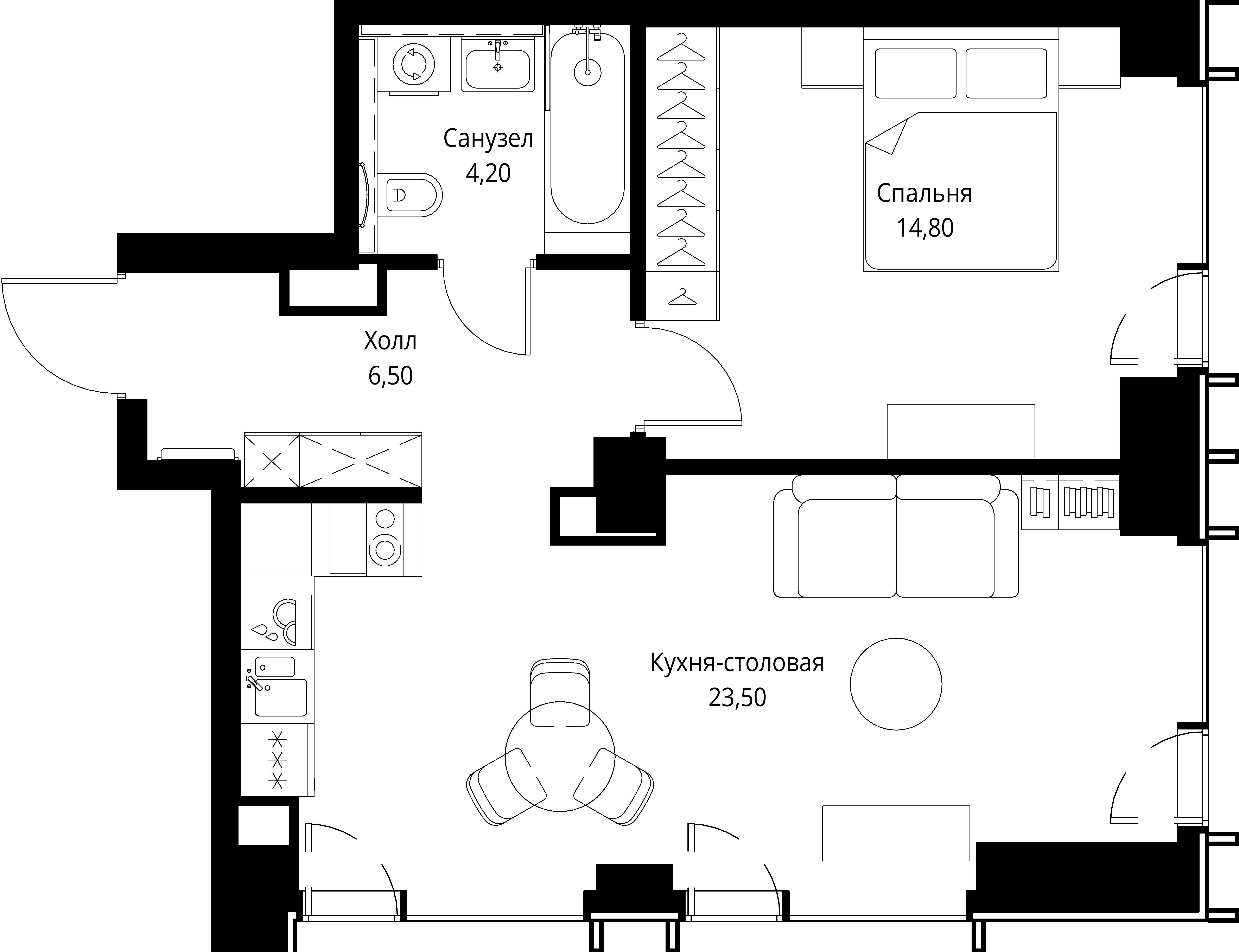 1-комнатная, 49 м² — 25 947 950 ₽