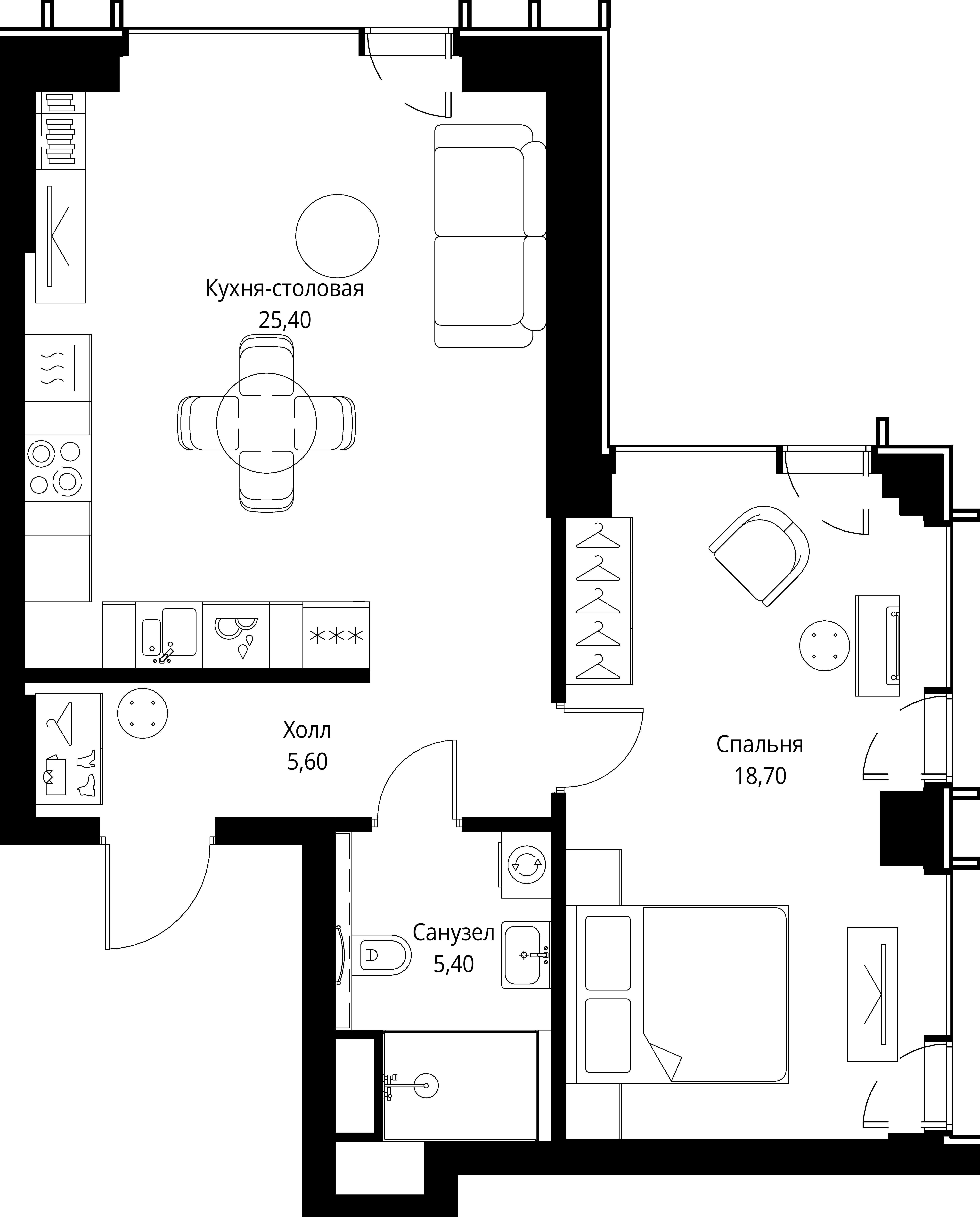 1-комнатная, 55,1 м² — 26 227 600 ₽