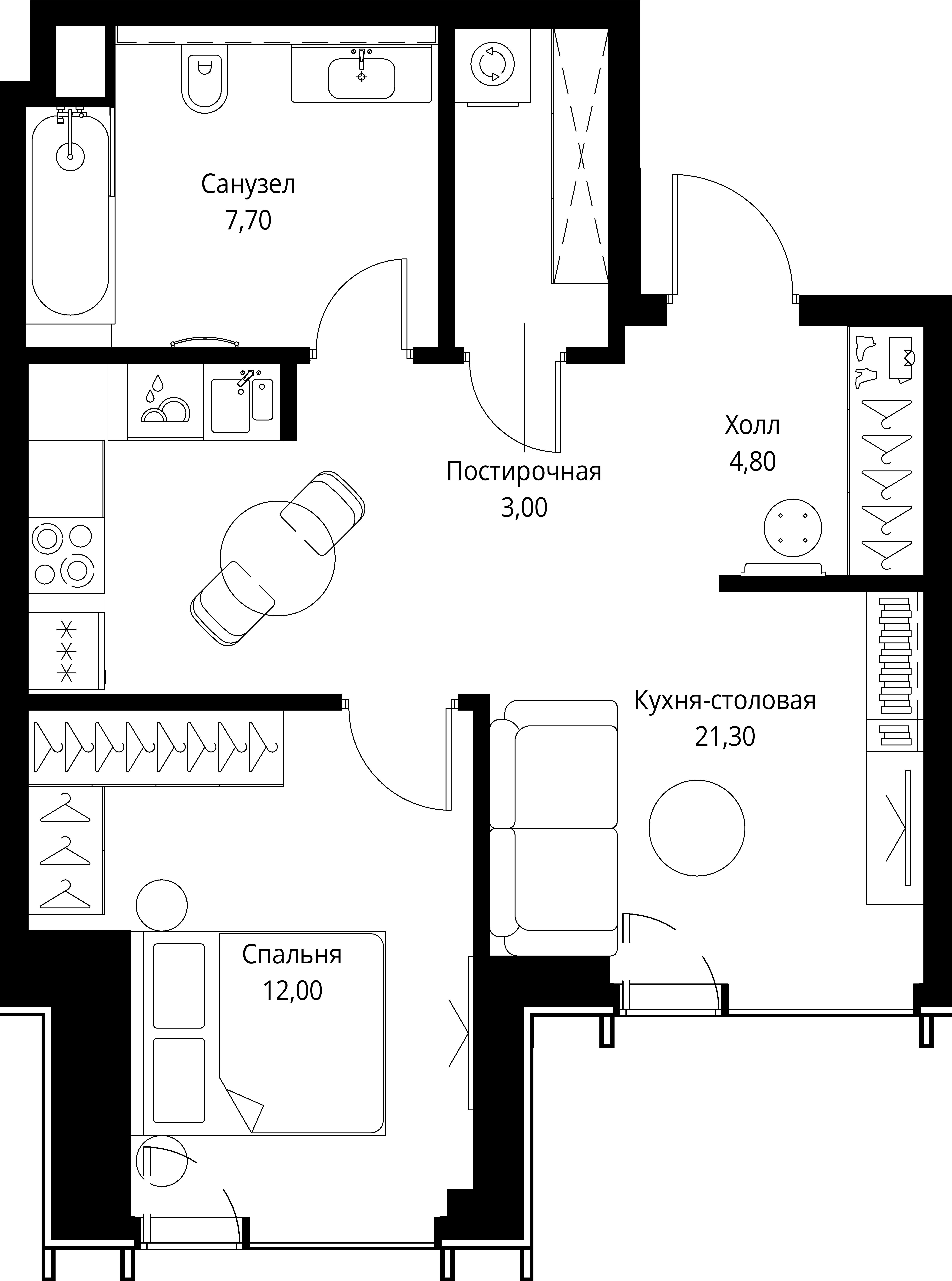 1-комнатная, 48,8 м² — 25 302 800 ₽