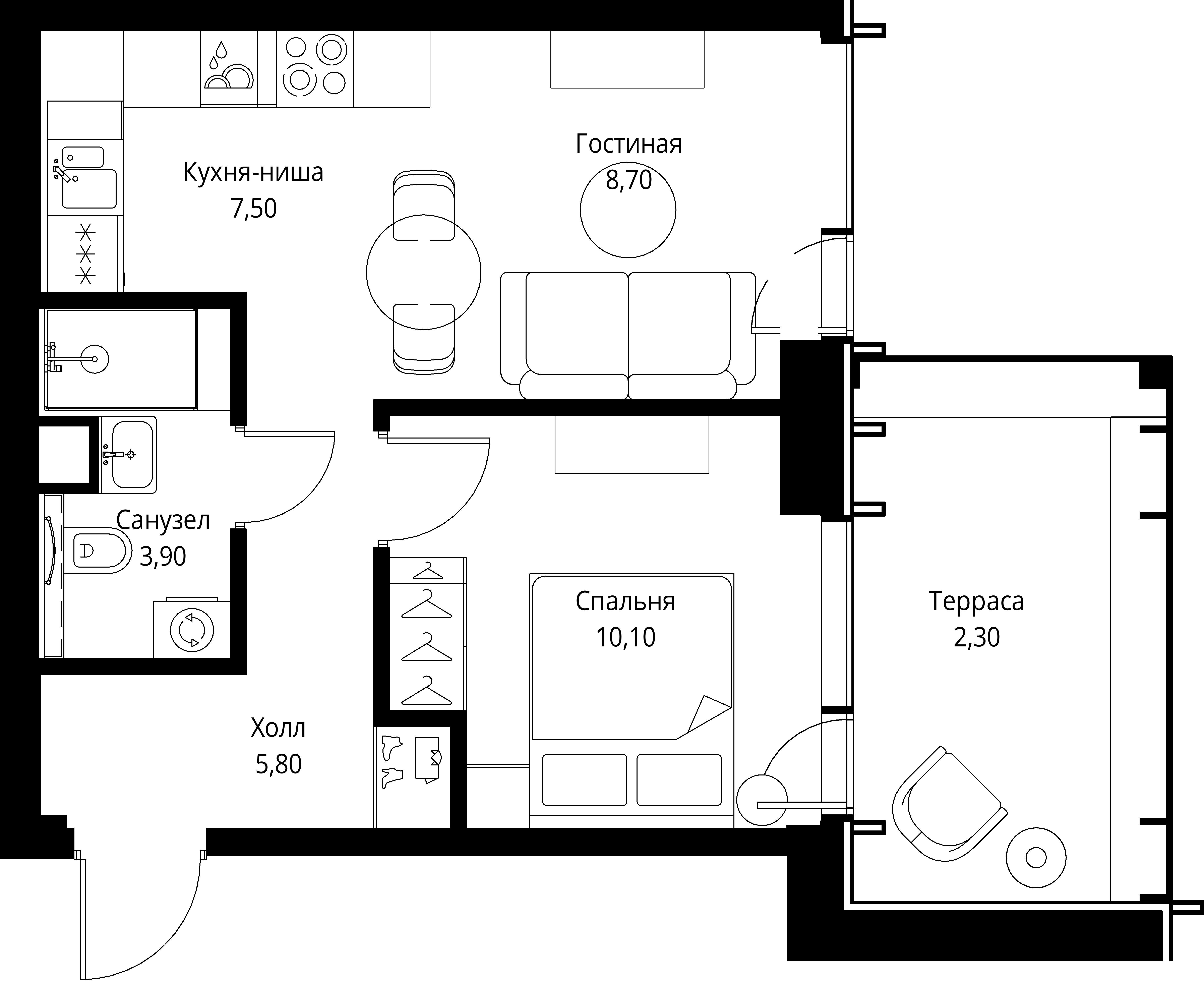 1-комнатная, 38,3 м² — 25 848 670 ₽