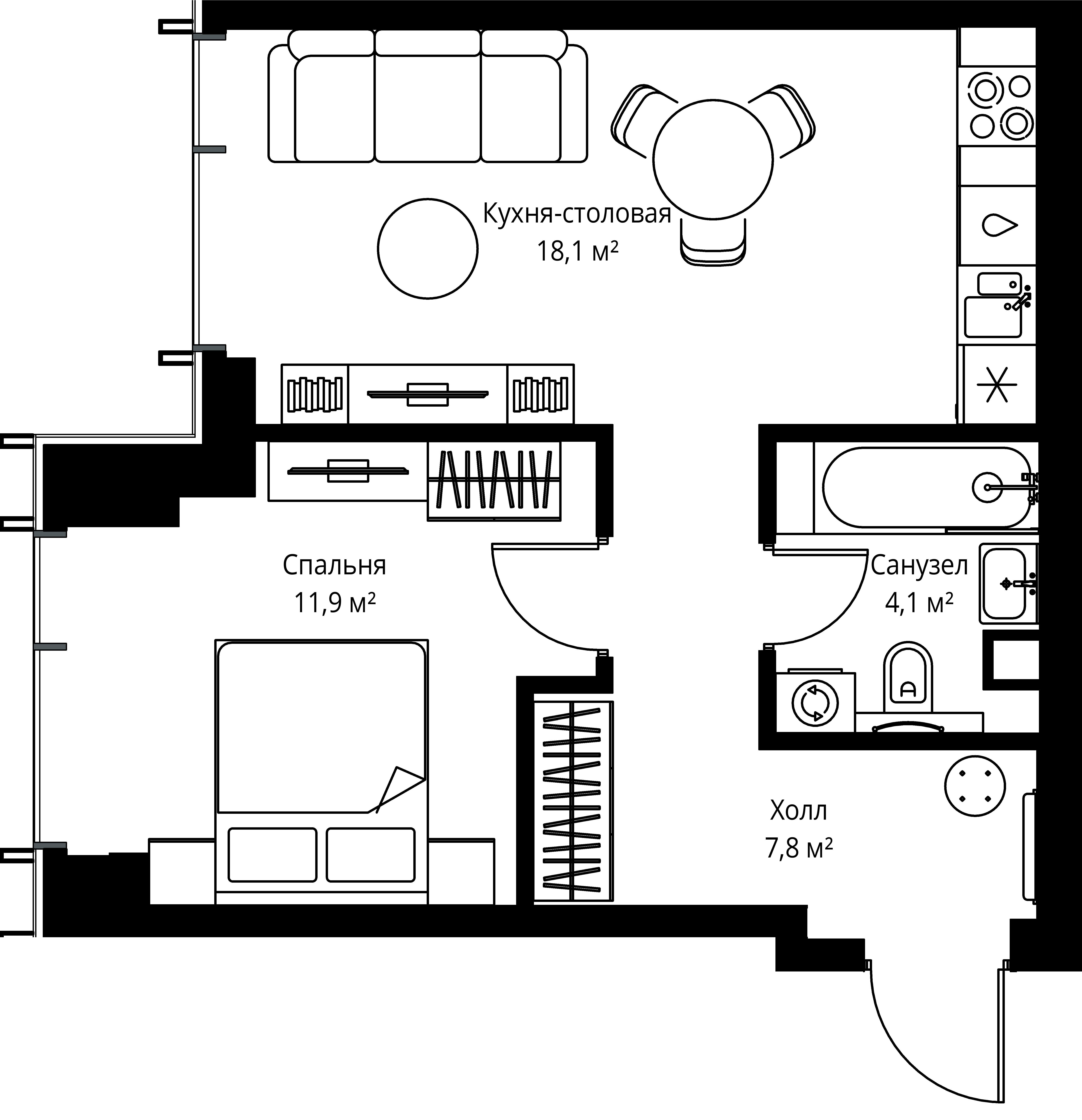 1-комнатная, 41,9 м² — 23 434 670 ₽
