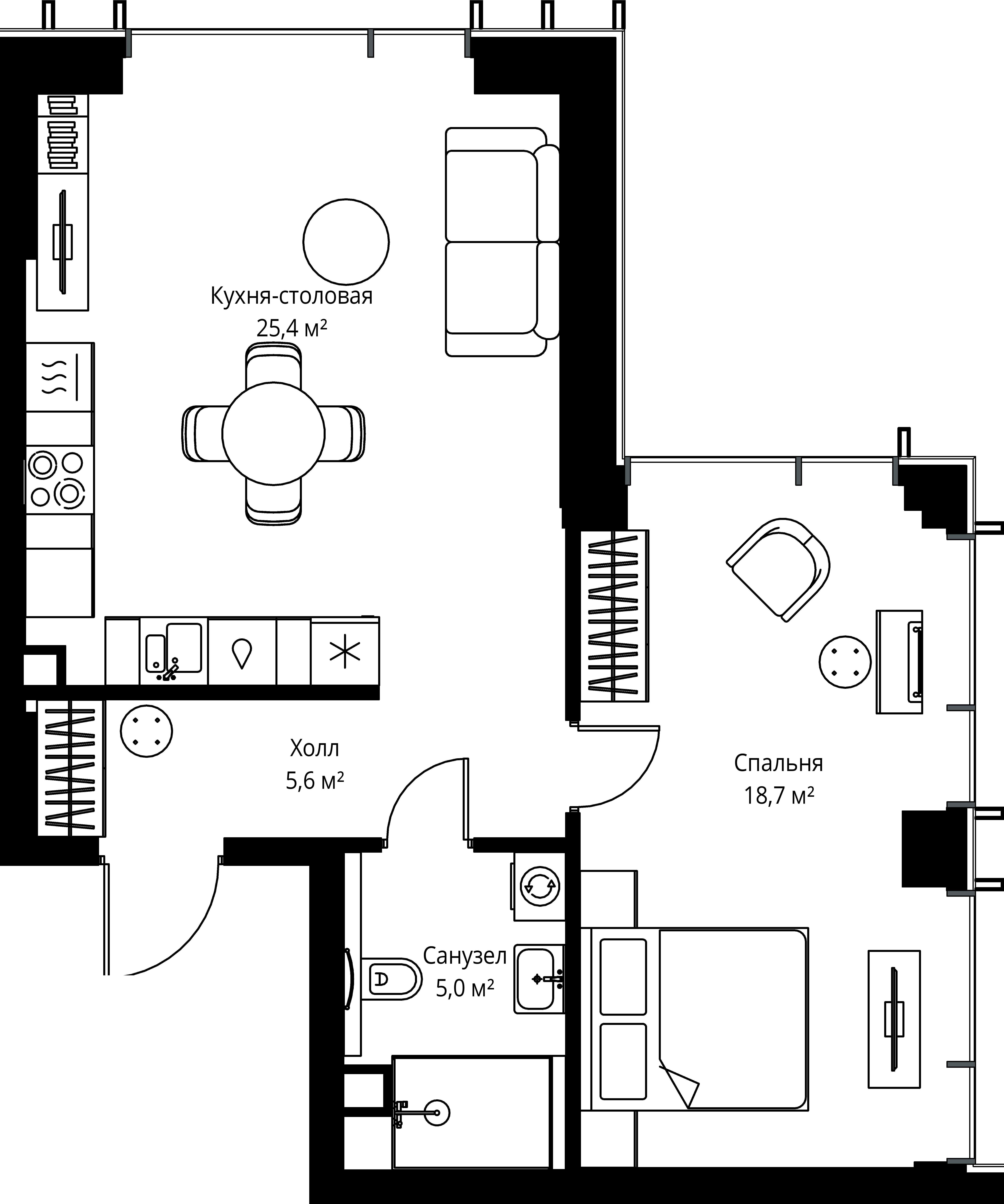 1-комнатная, 54,7 м² — 26 176 685 ₽