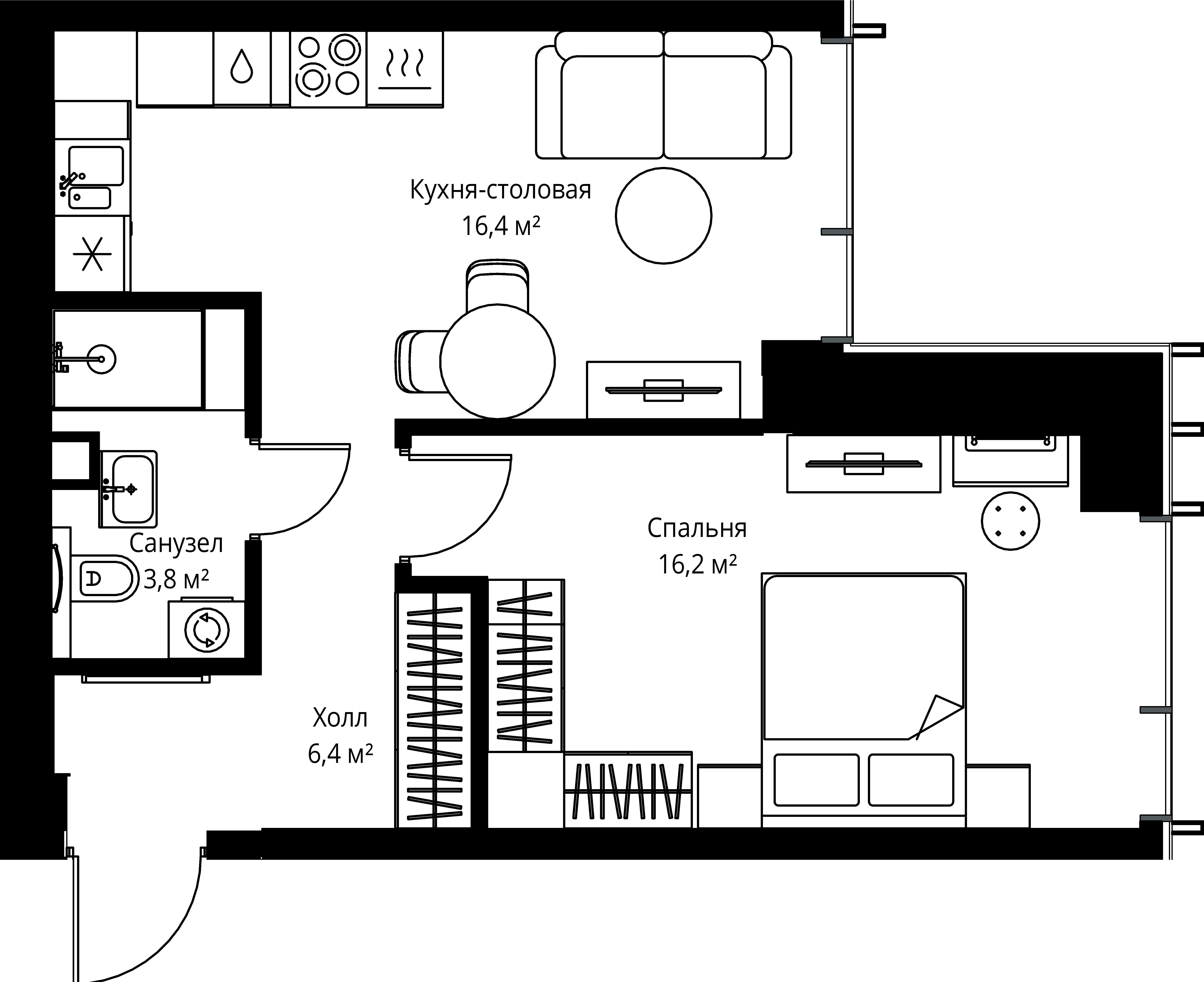 1-комнатная, 42,8 м² — 21 937 140 ₽
