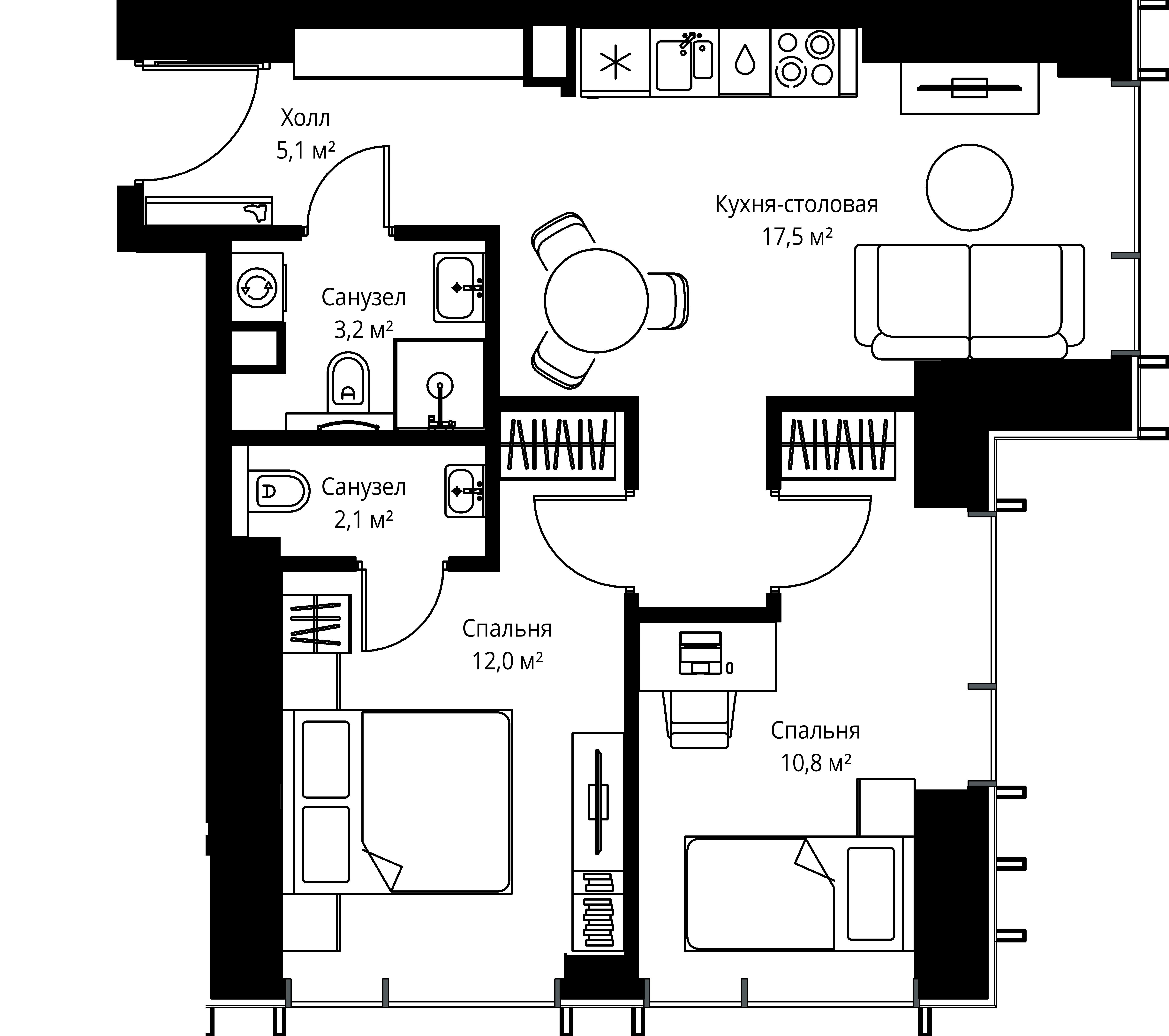 2-комнатная, 50,7 м² — 27 063 660 ₽