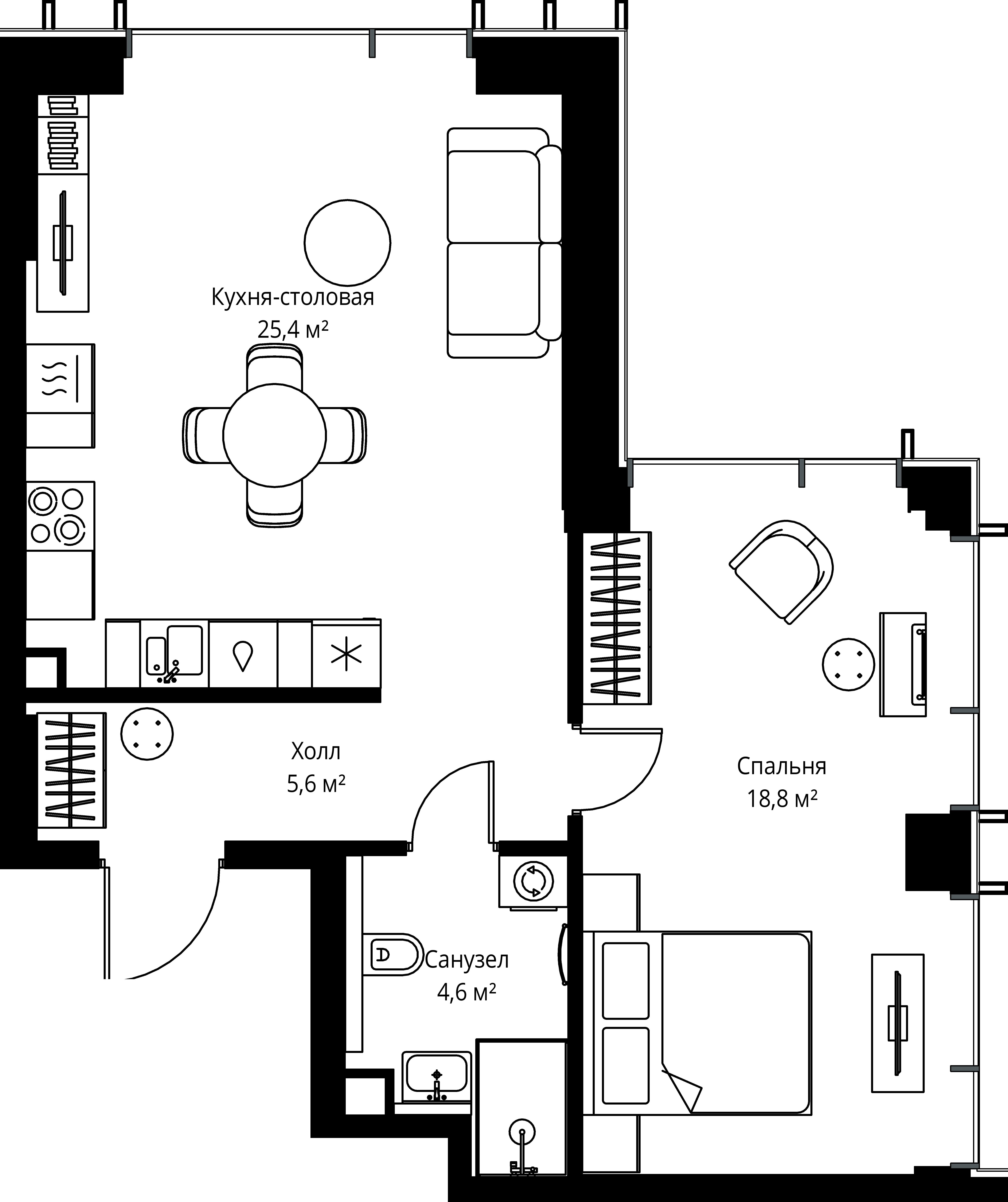 1-комнатная, 54,4 м² — 26 171 840 ₽