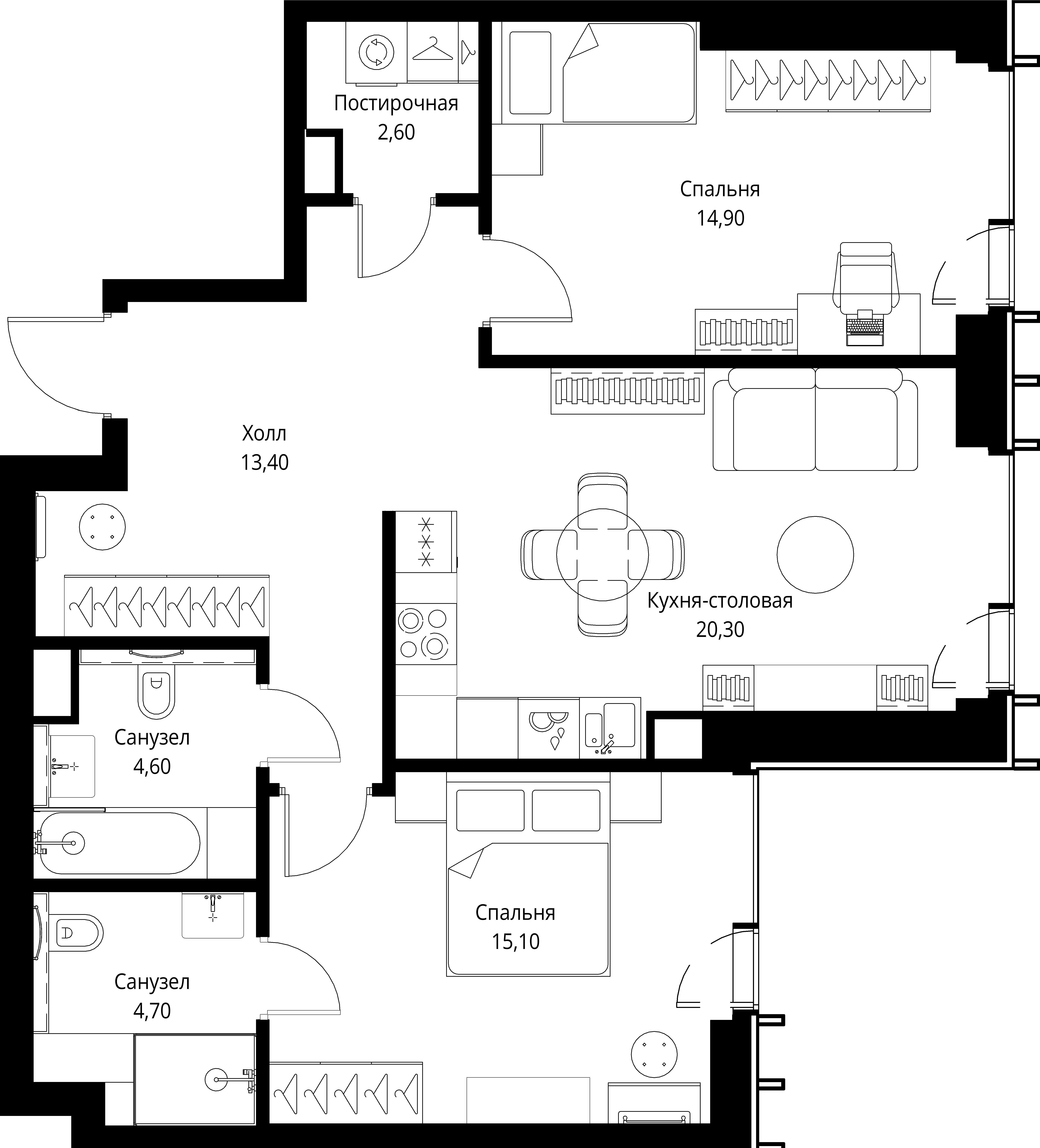 2-комнатная, 75,6 м² — 34 314 840 ₽