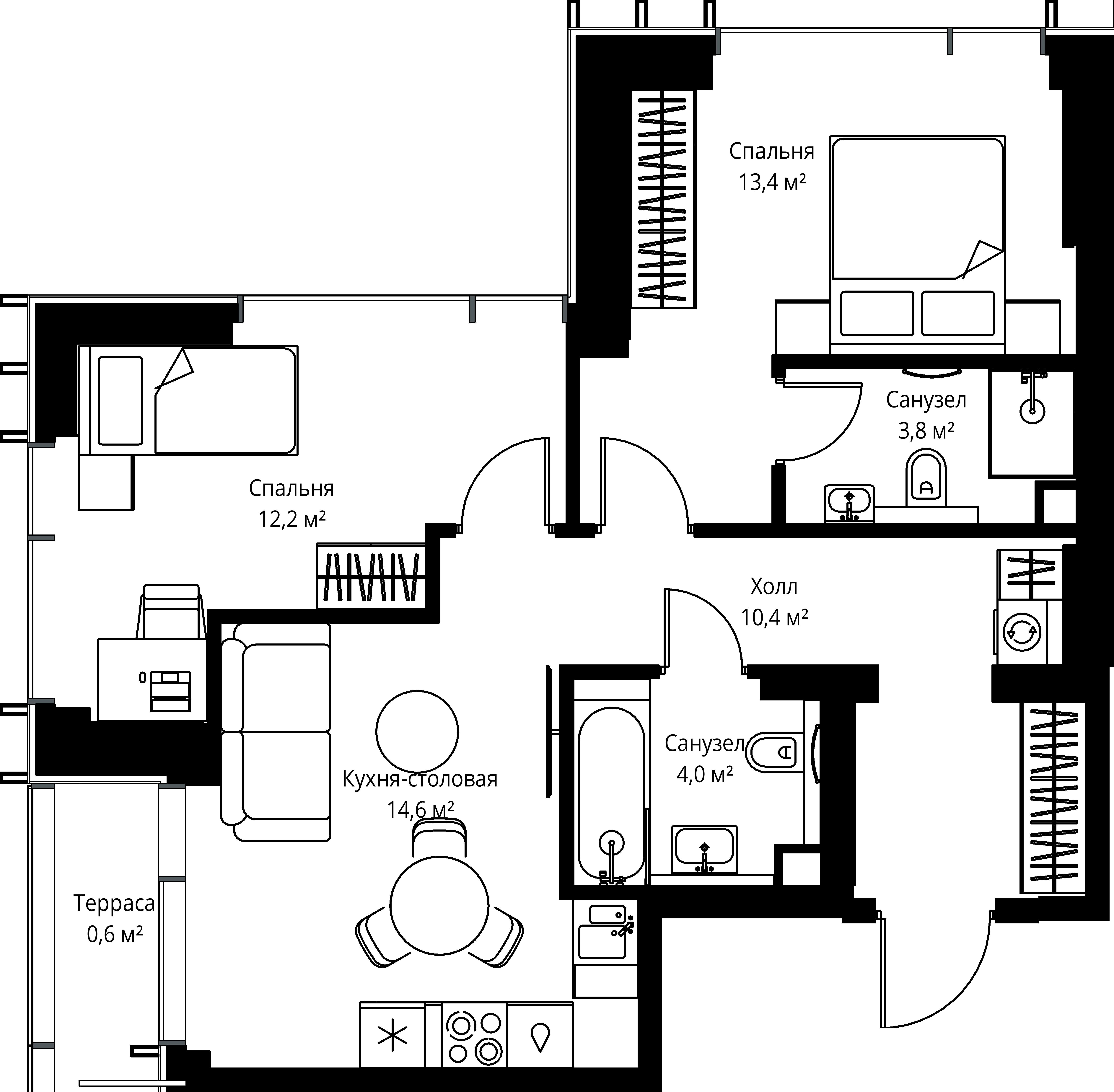 2-комнатная, 59 м² — 29 738 950 ₽