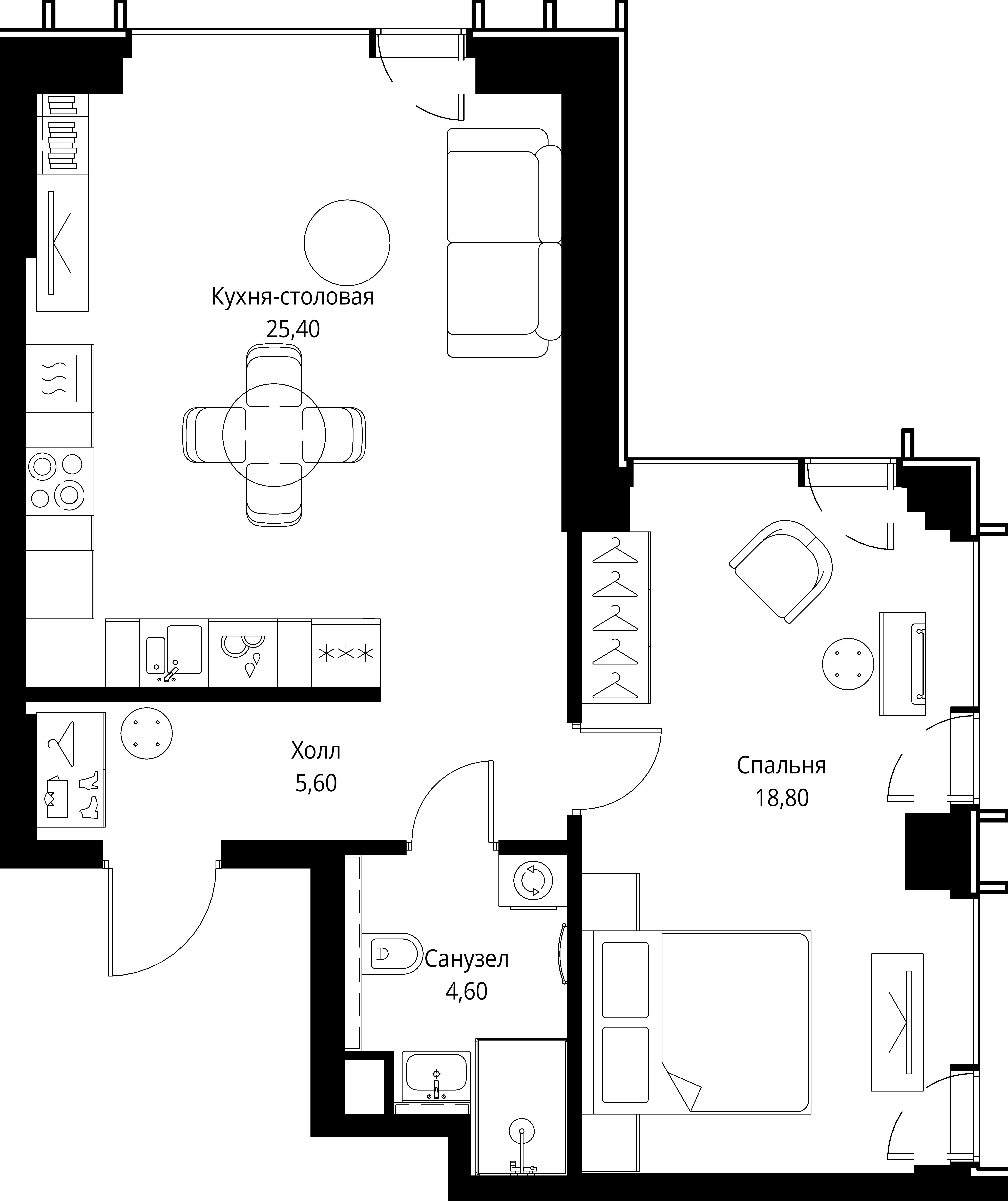 1-комнатная, 54,4 м² — 26 310 560 ₽