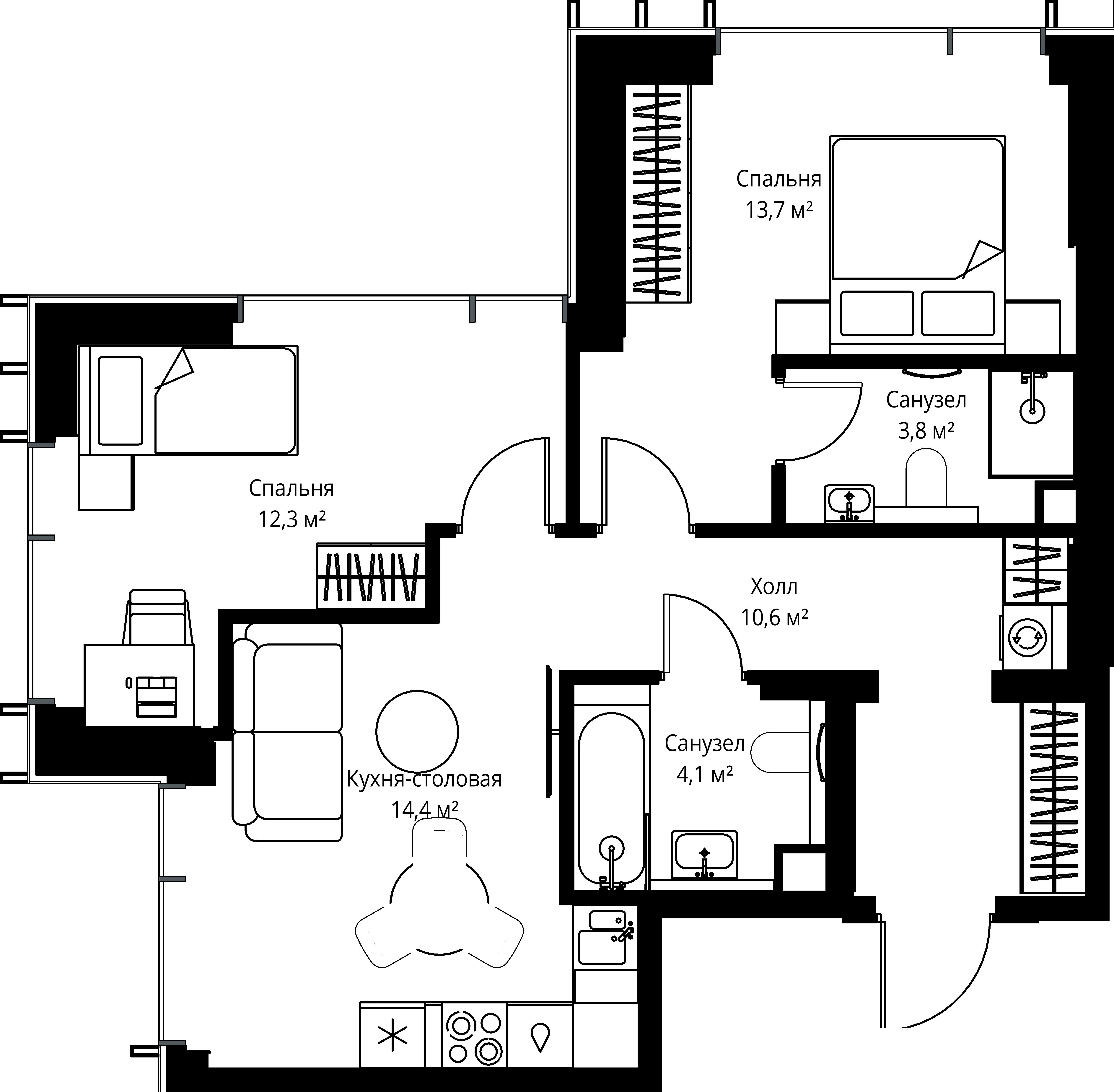 2-комнатная, 58,9 м² — 28 837 440 ₽
