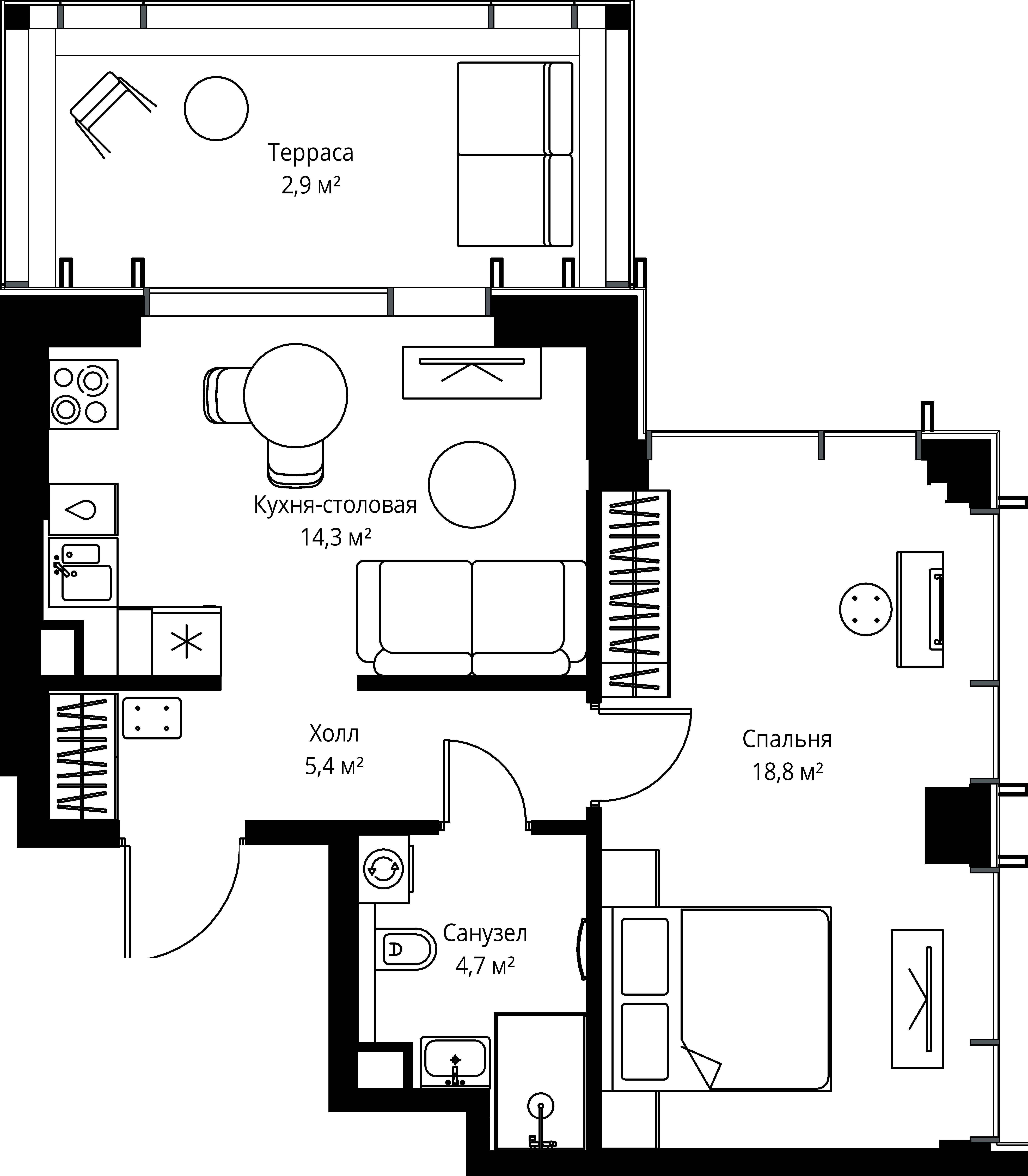 1-комнатная, 46,1 м² — 31 112 890 ₽