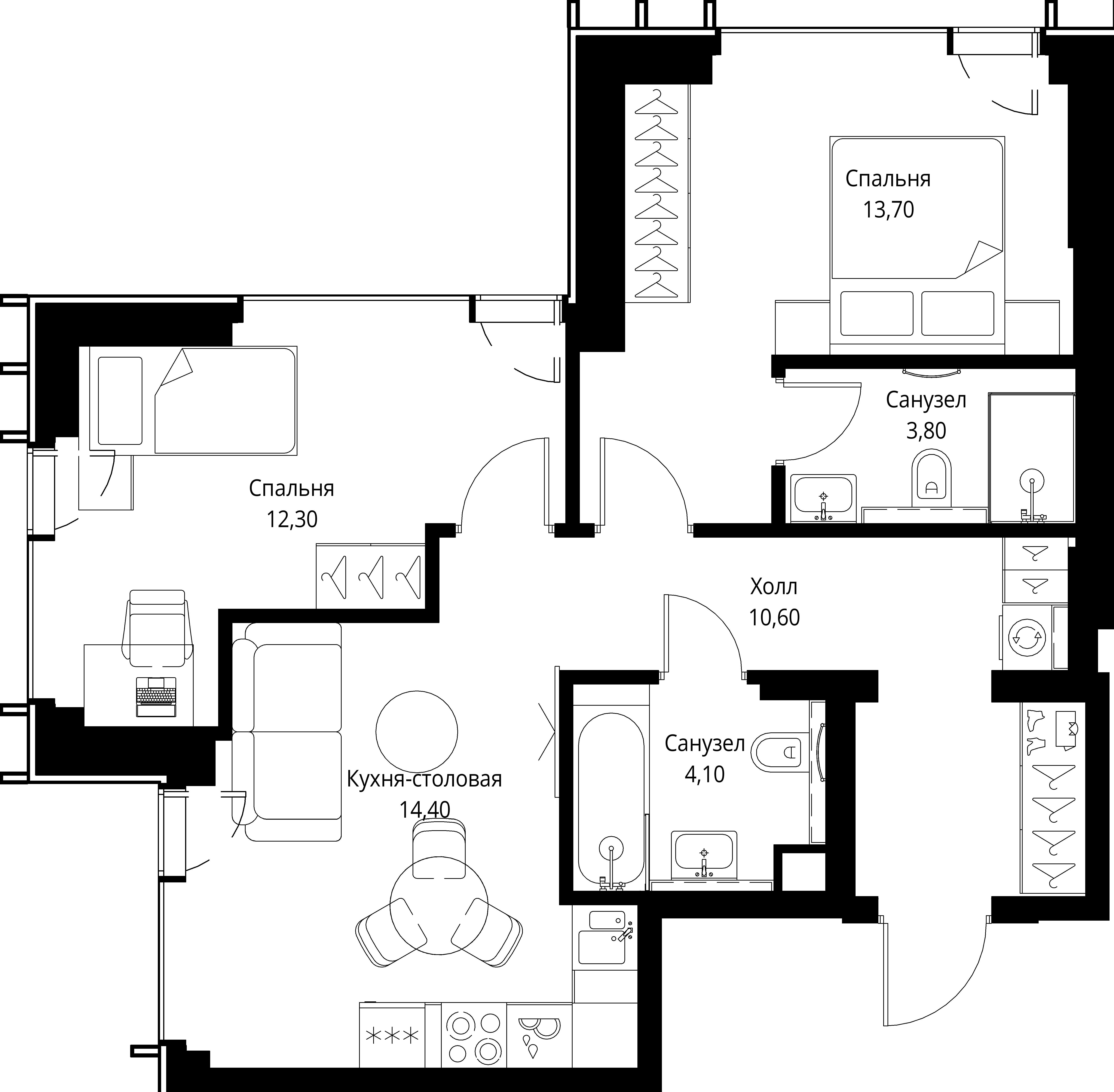 2-комнатная, 58,9 м² — 28 987 635 ₽