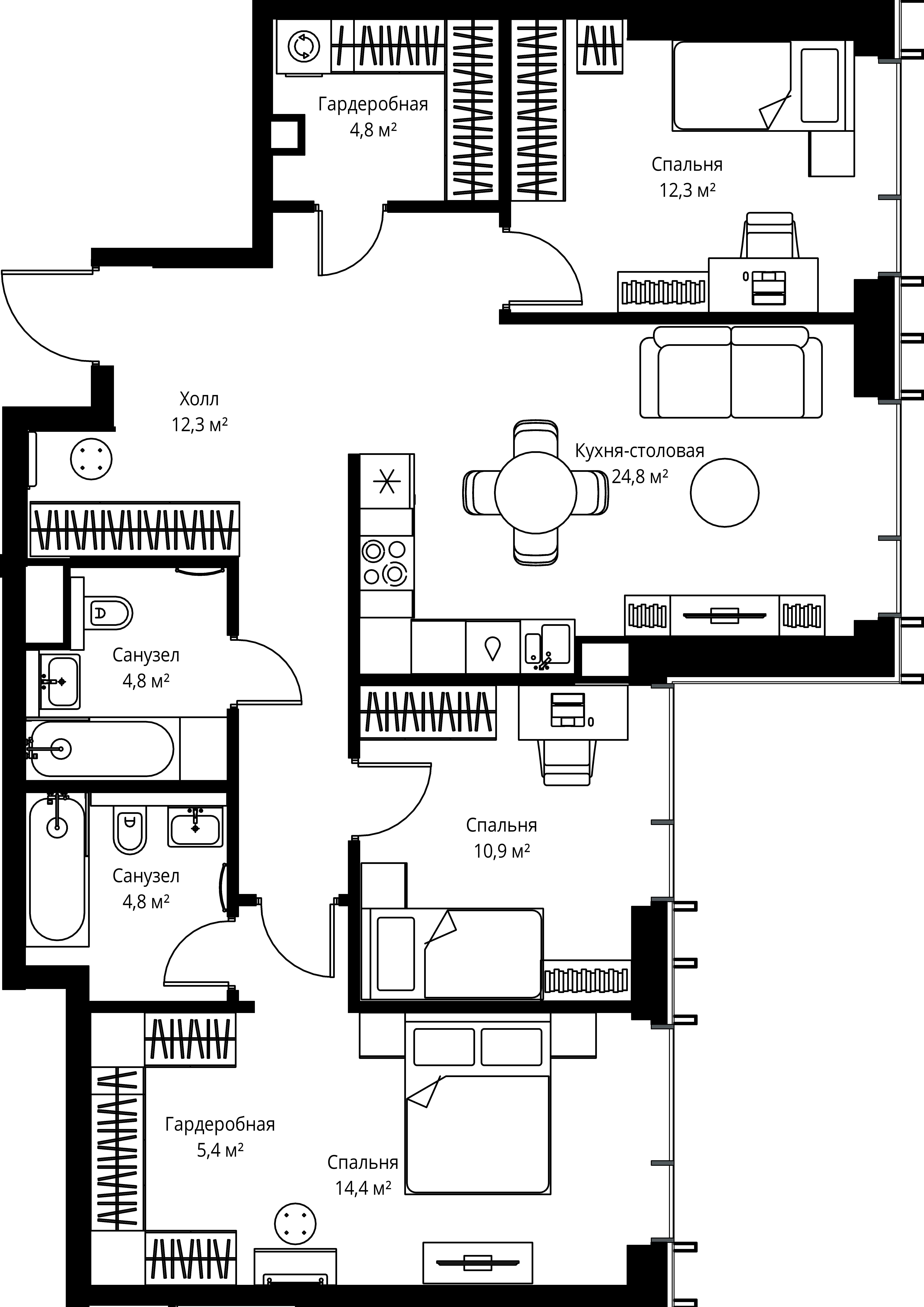 3-комнатная, 94,5 м² — 45 704 925 ₽