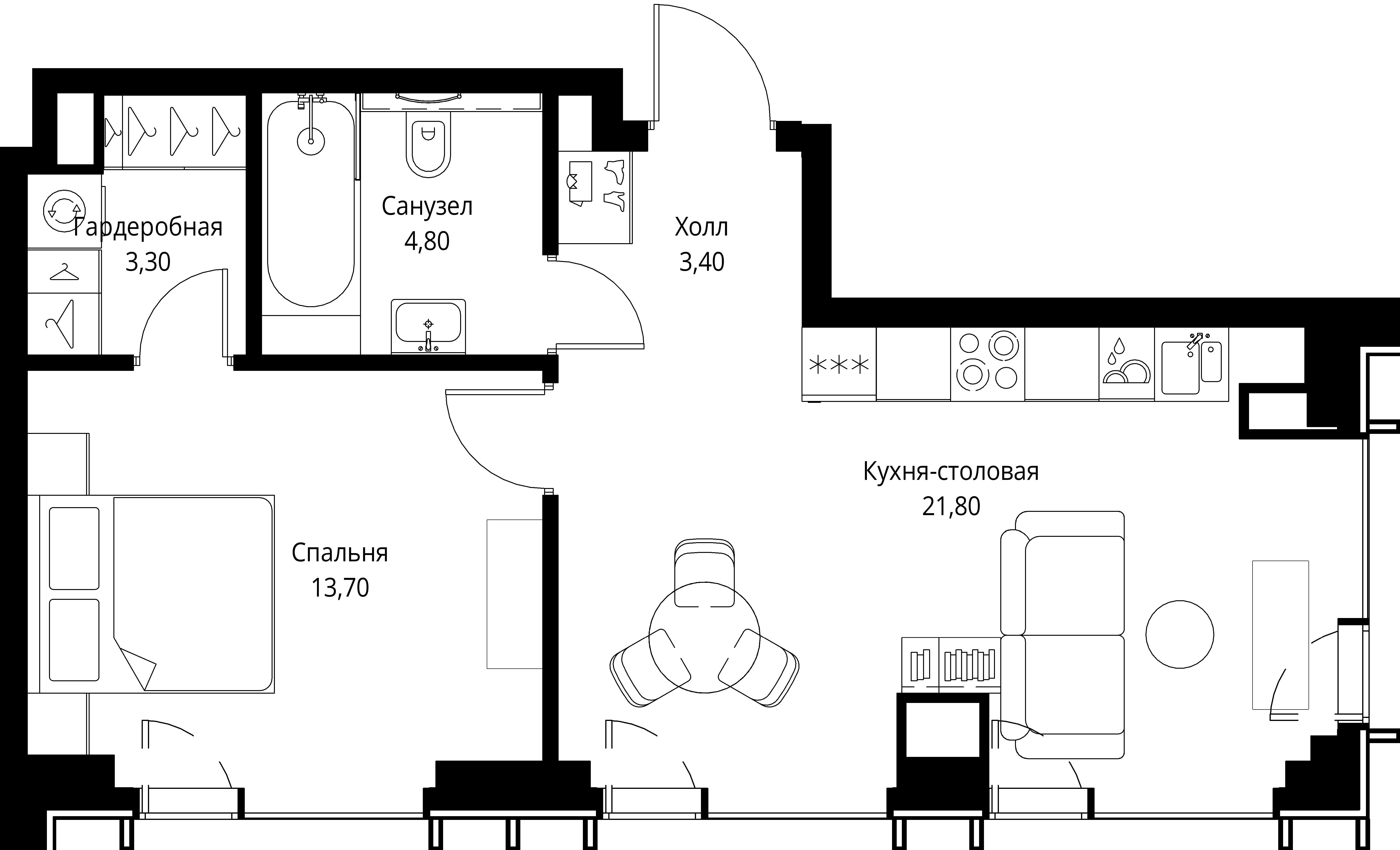 1-комнатная, 47 м² — 25 288 350 ₽