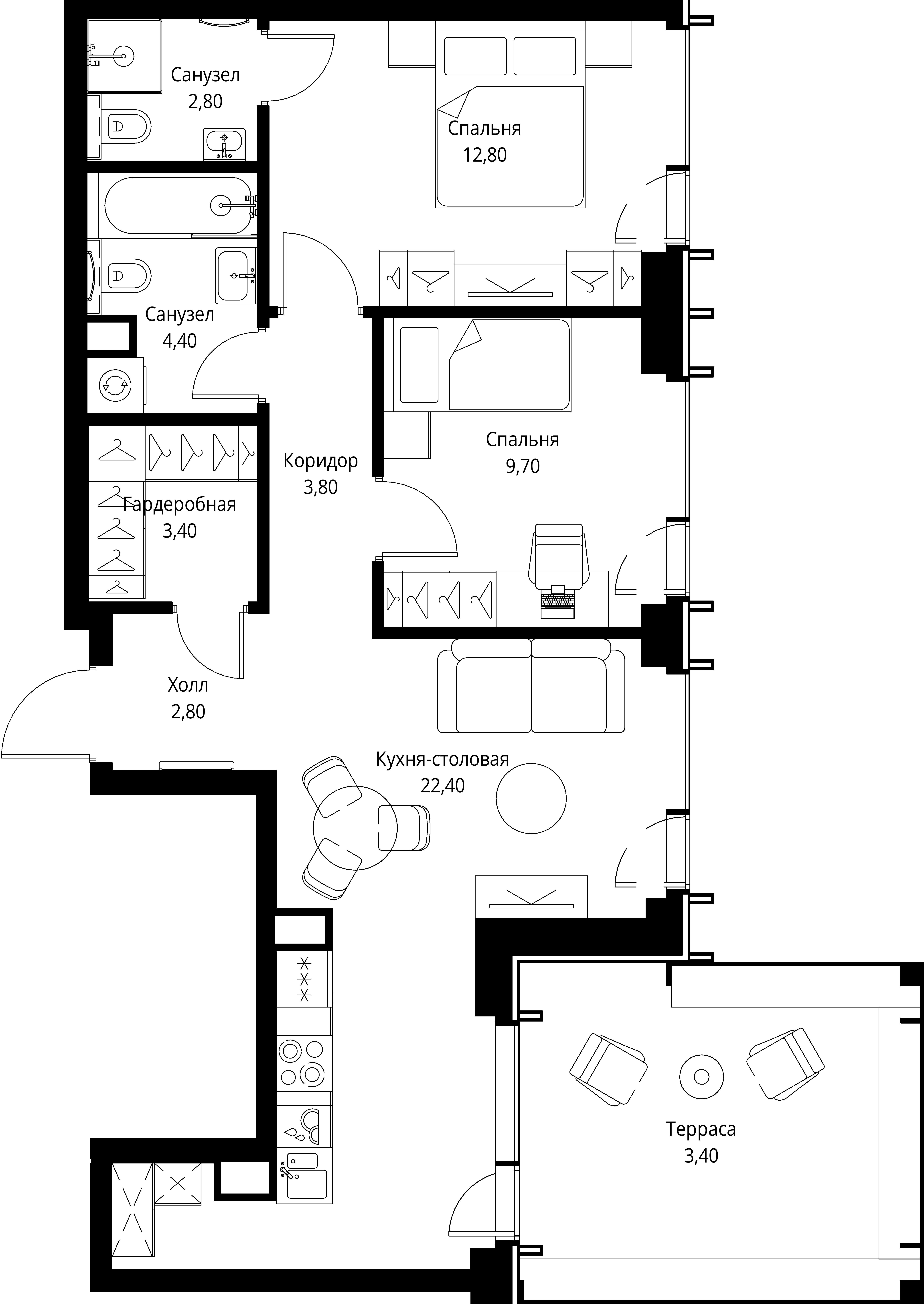 2-комнатная, 65,5 м² — 40 308 700 ₽
