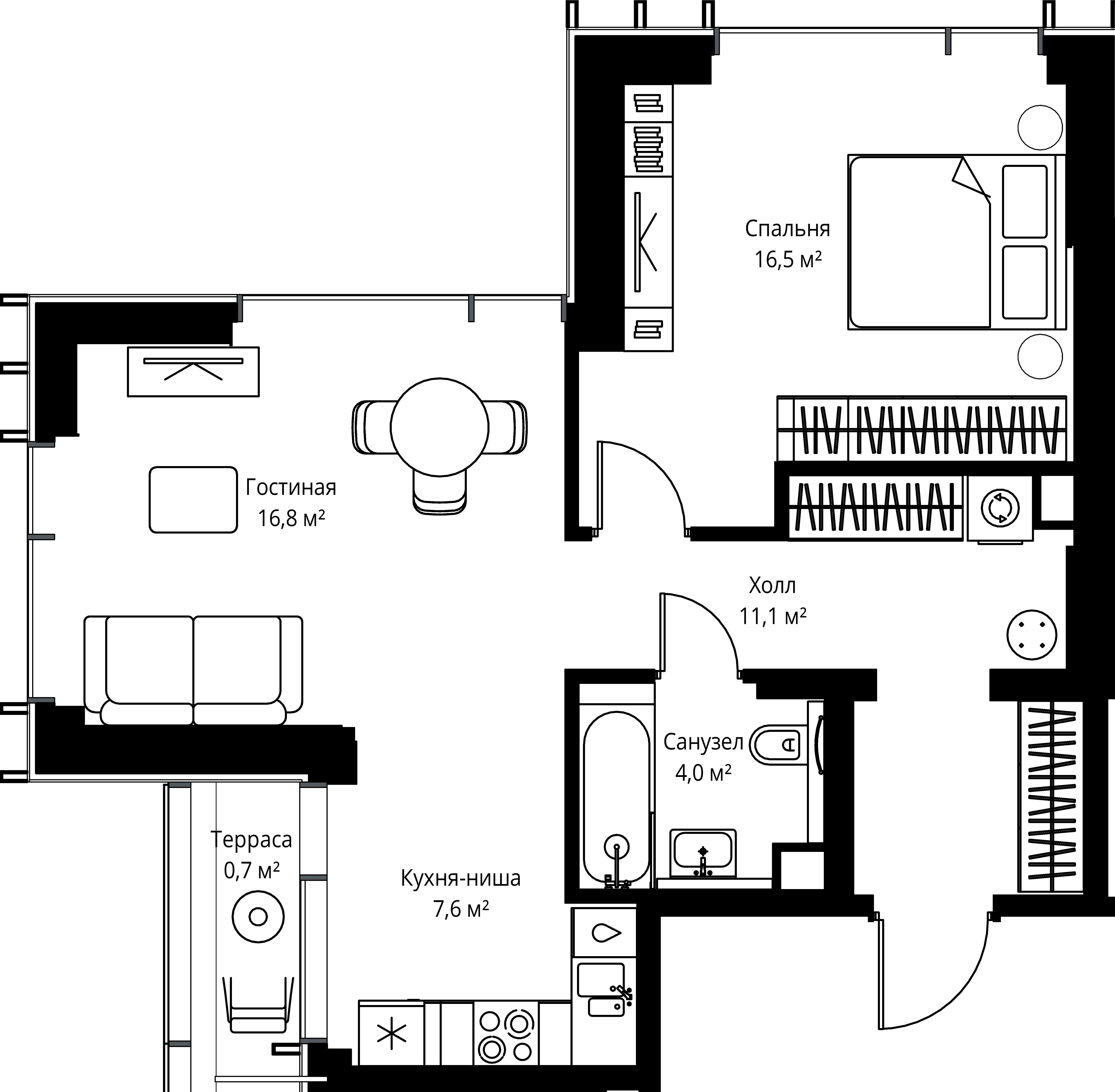 1-комнатная, 56,7 м² — 30 989 385 ₽